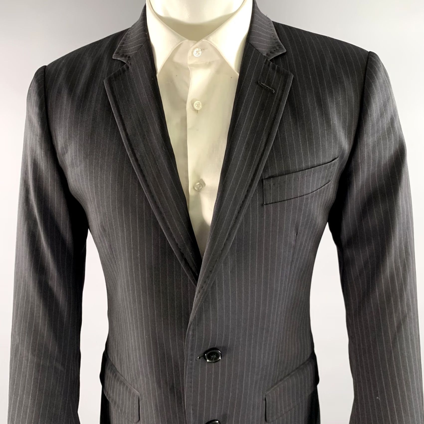 Dolce & Gabbana DOLCE & GABBANA Size 36 Black Pinstripe Wool Blend Jacket - San Francisco'S favourite Desinger Consignment Stores Size US XXS / EU 40 - 2 Thumbnail