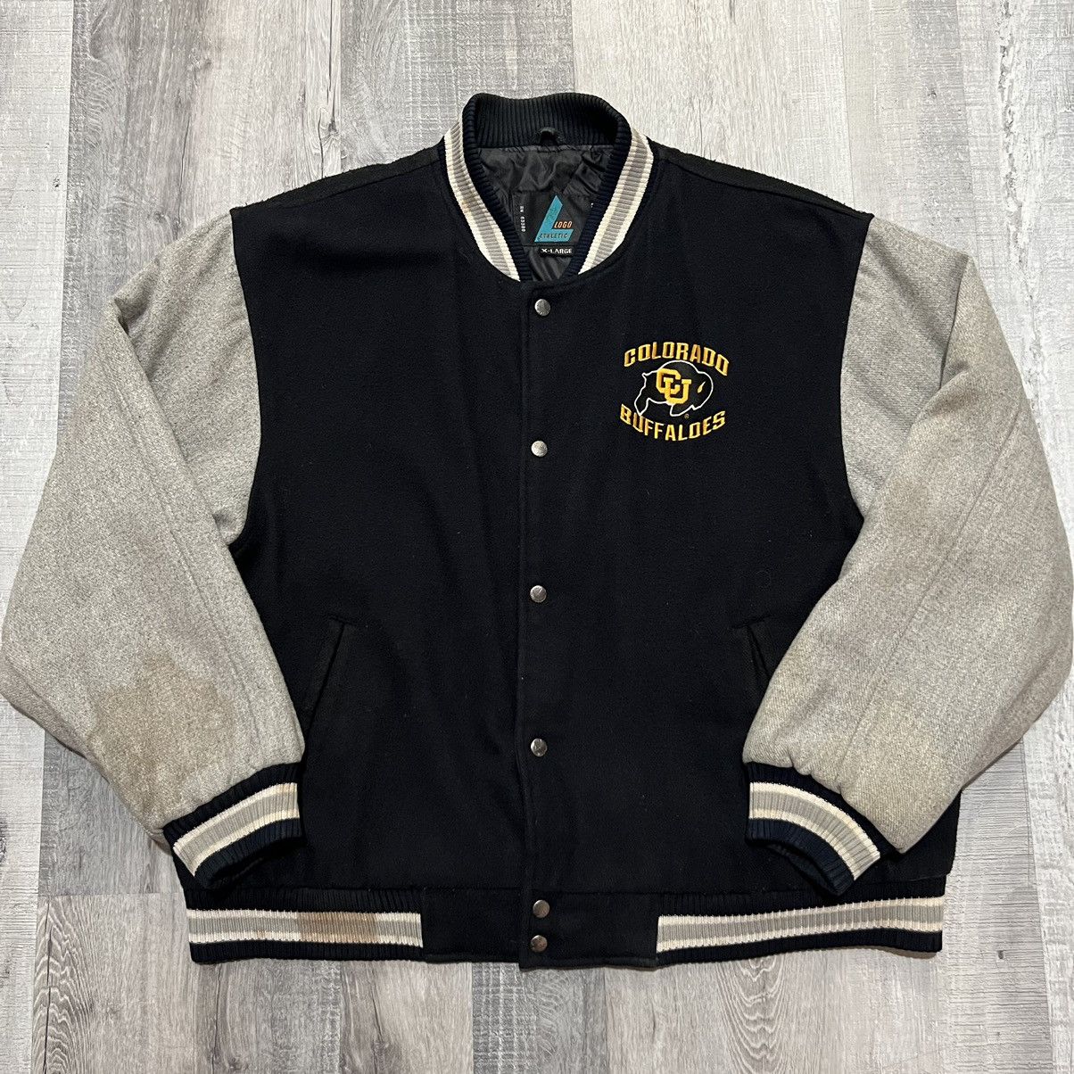 Image of Collegiate x Logo Athletic VTG University Of Colorado Cu Buffaloes Black Wool Jacket in Black Gray 