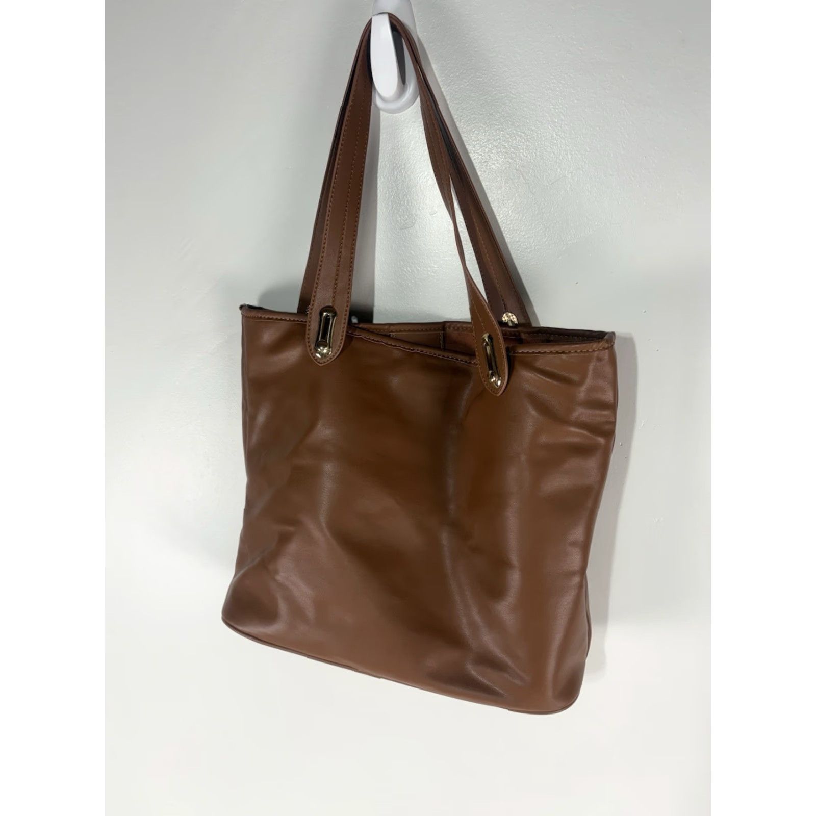 Vintage Adrienne Vittadini Cognac Vegan Leather Large Bag Size ONE SIZE - 3 Thumbnail