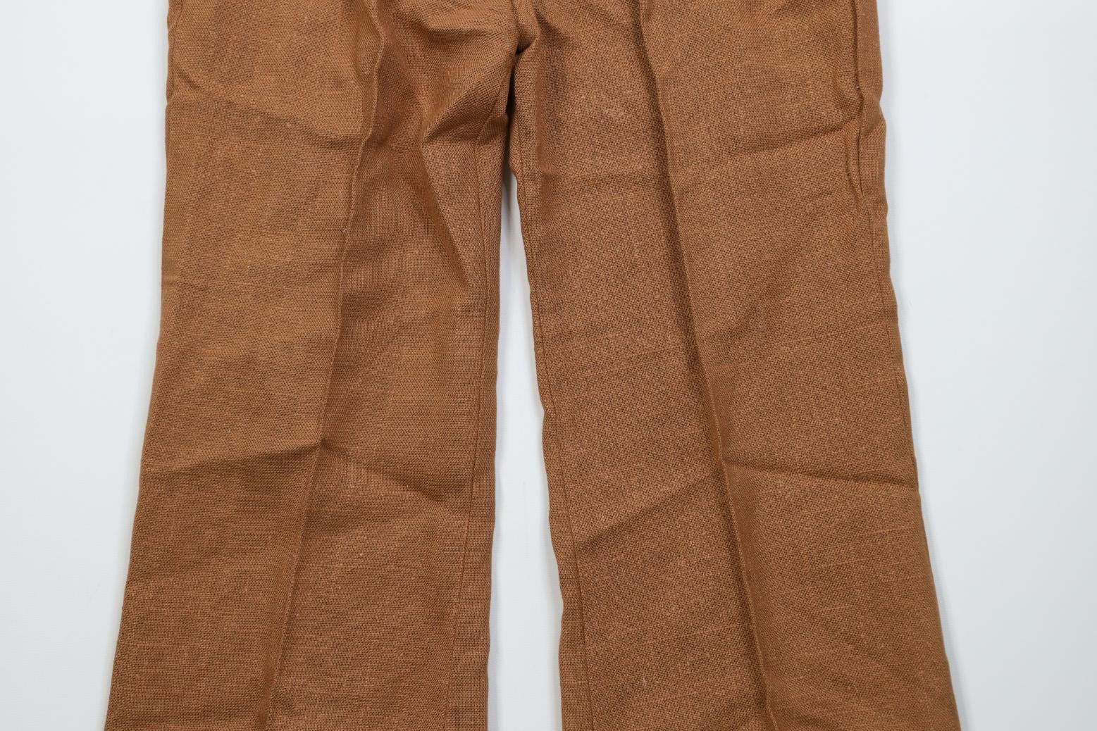 Vintage Vintage 50s 60s Silk Burlap Bell Bottoms Pants Brown USA Size 34" / US 12 / IT 48 - 3 Thumbnail