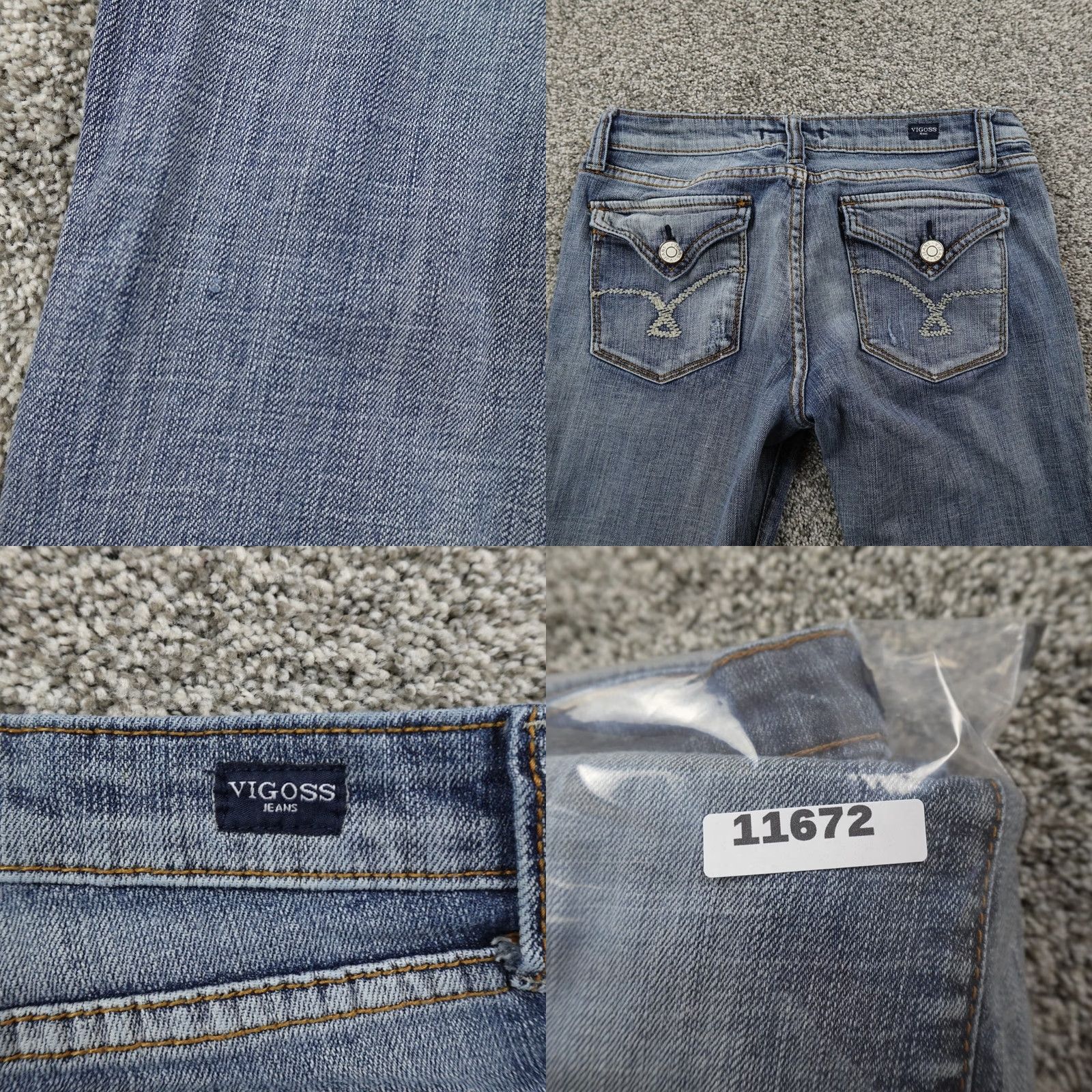 Vintage VIGOSS Jeans Women 9 Blue Denim Boot Flare Low Rise 5-Pocket Stretch Logo USA Western Cowboys Hippster Y2K Womens Jeans Size 30" / US 8 / IT 44 - 9 Thumbnail