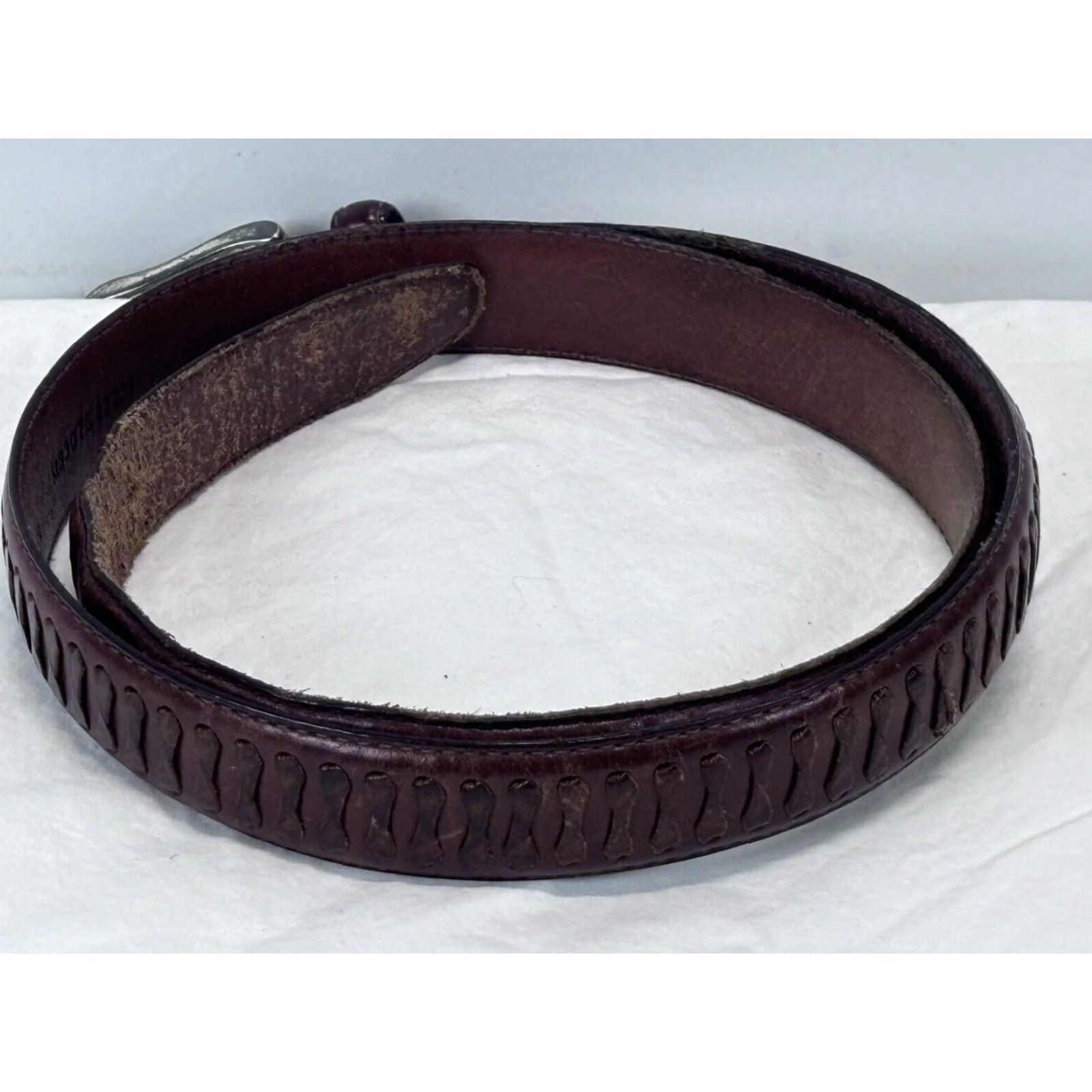 Fossil VINTAGE Fossil Leather Men's Belt Brown 38 Regular Classic Adjustable Buckle Size 38 - 3 Thumbnail