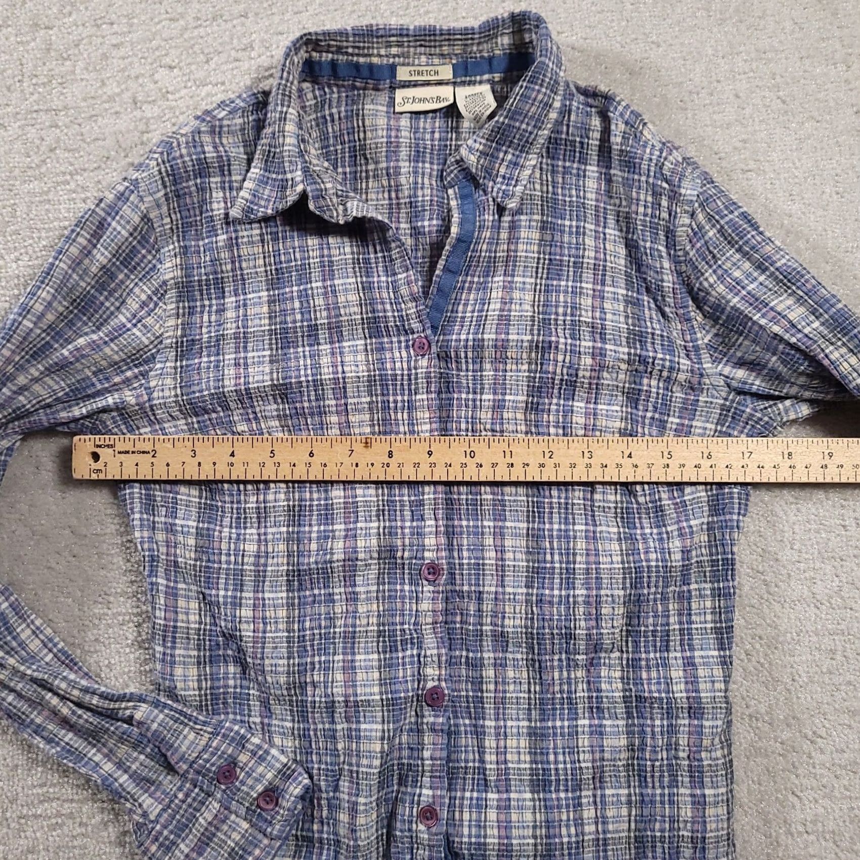 Vintage St. John'S Bay Women Plaid Button Up Long Sleeve Blue Seersucker Shirt - Vintage Casual Size L / US 10 / IT 46 - 3 Thumbnail