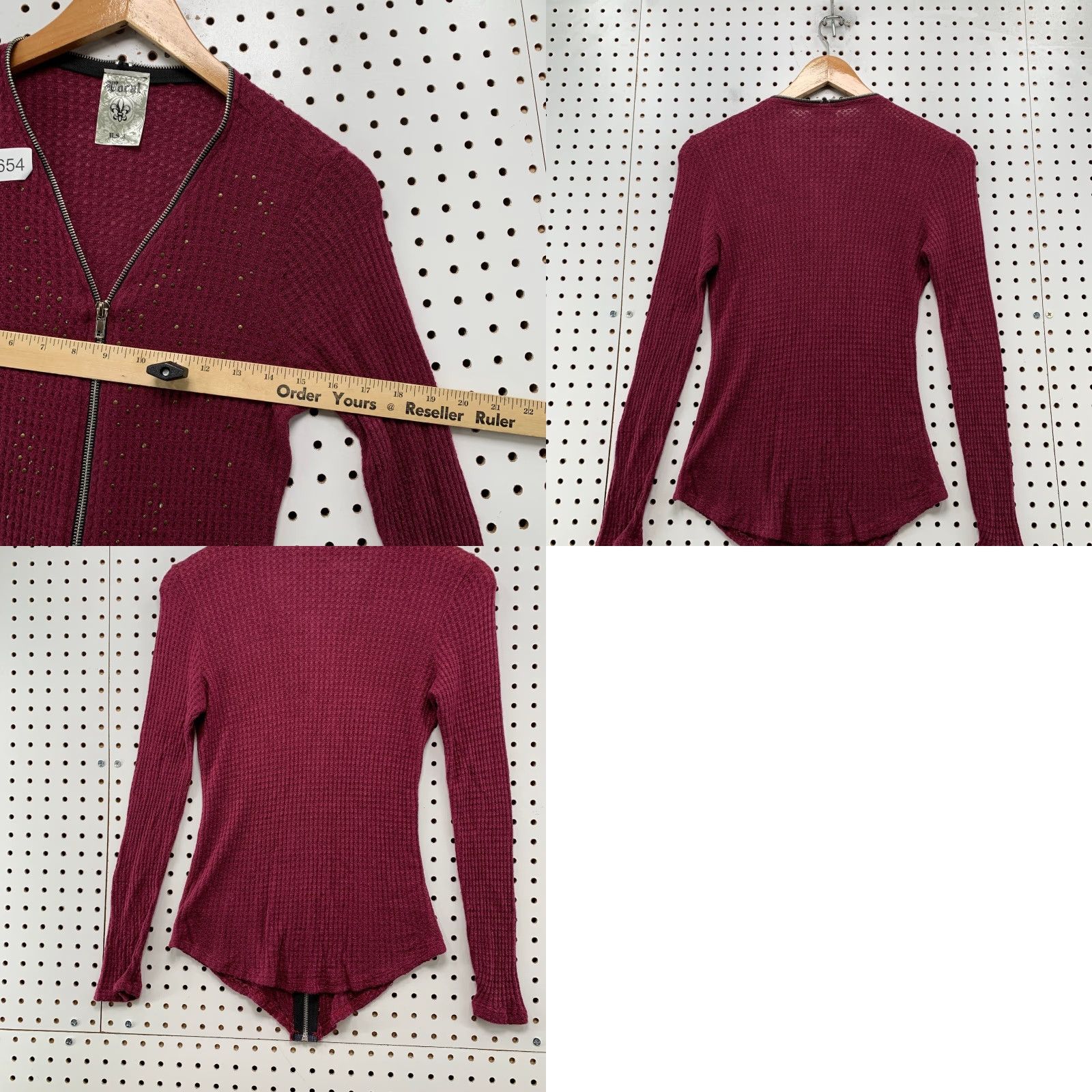 Vintage VINTAGE Vocal Thermal Zip Top Jacket Womens M Embellished Red USA Wool/Waffle Knit - 90s? Size M / US 6-8 / IT 42-44 - 9 Thumbnail