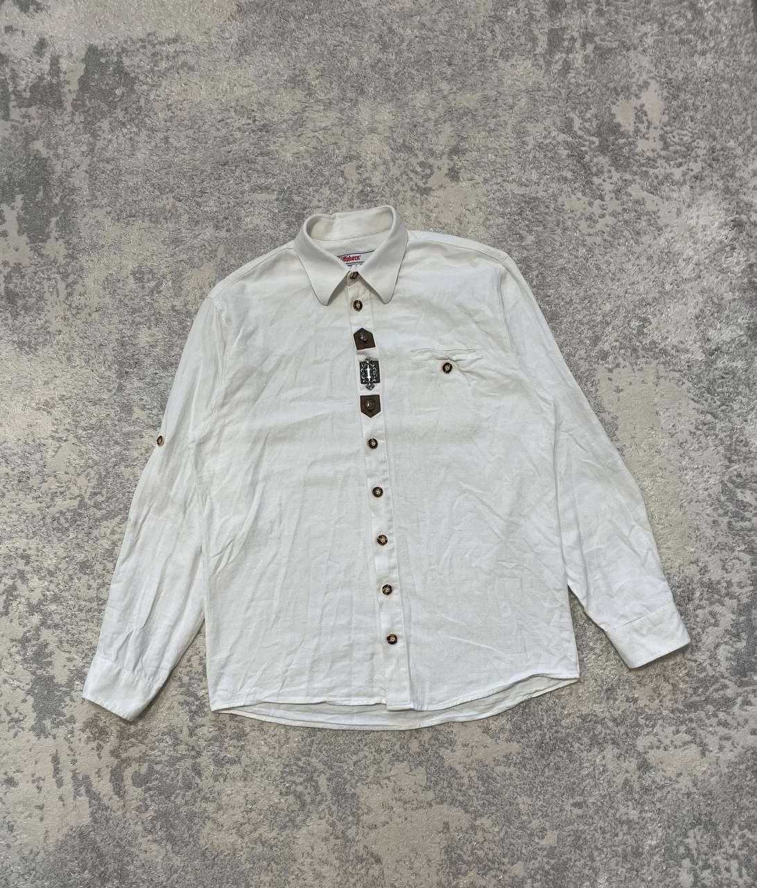 Other Alphorn Trachten Shirt Mens White Embroidered Folk Bavarian Size US L / EU 52-54 / 3 - 2 Thumbnail