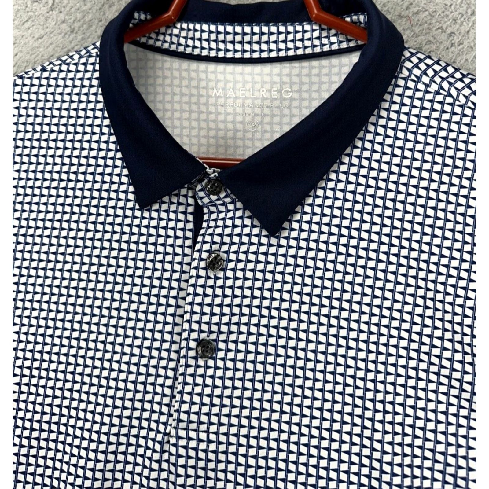 Vintage Maelreg Polo Shirt Mens 2XL Navy Geometric Performance Golf Short Sleeve Rugby Size US XXL / EU 58 / 5 - 5 Thumbnail