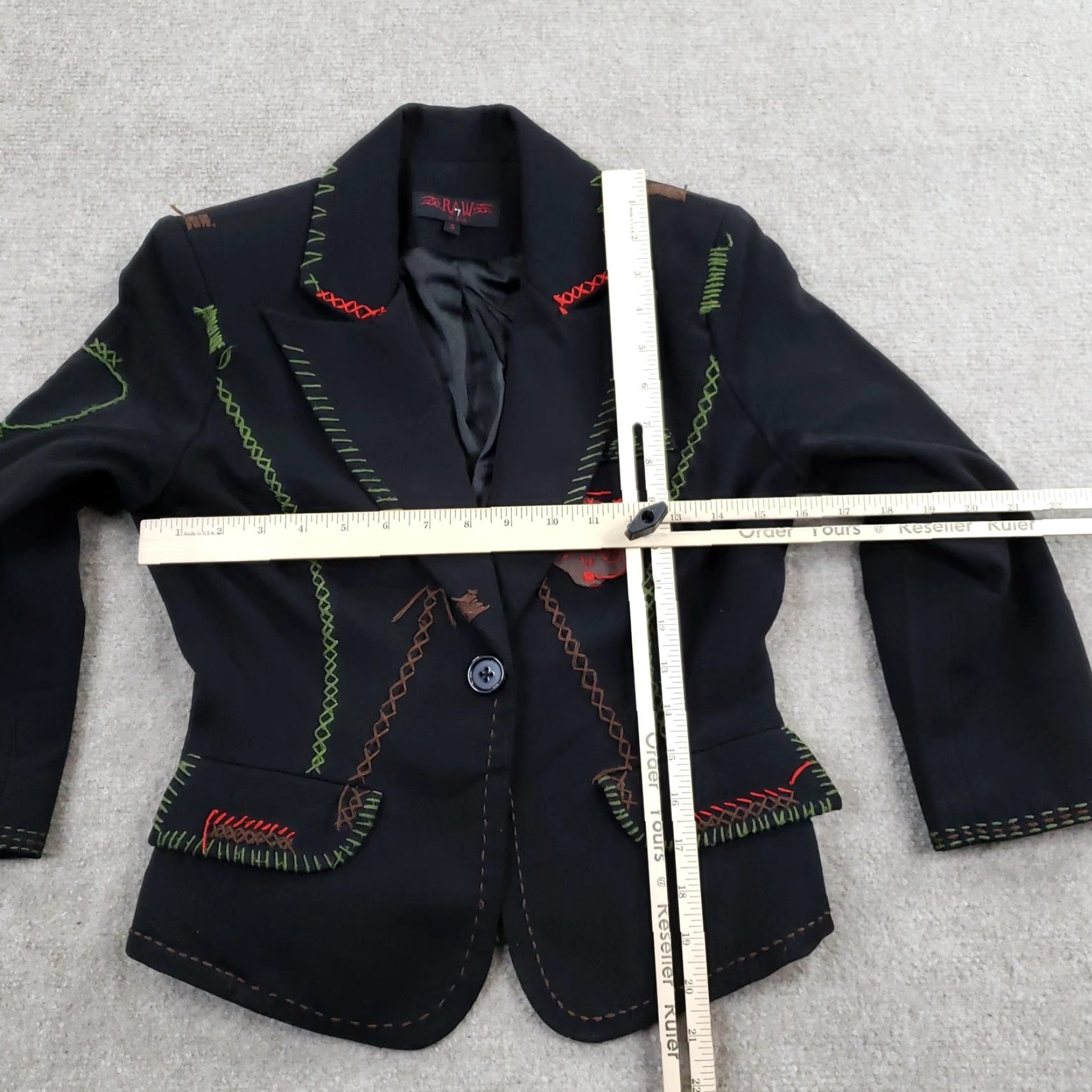 Vintage Vtg Raw 7 Blazer Womens Small Black Embroidered Patchwork Stretch Jacket Size S / US 4 / IT 40 - 2 Thumbnail