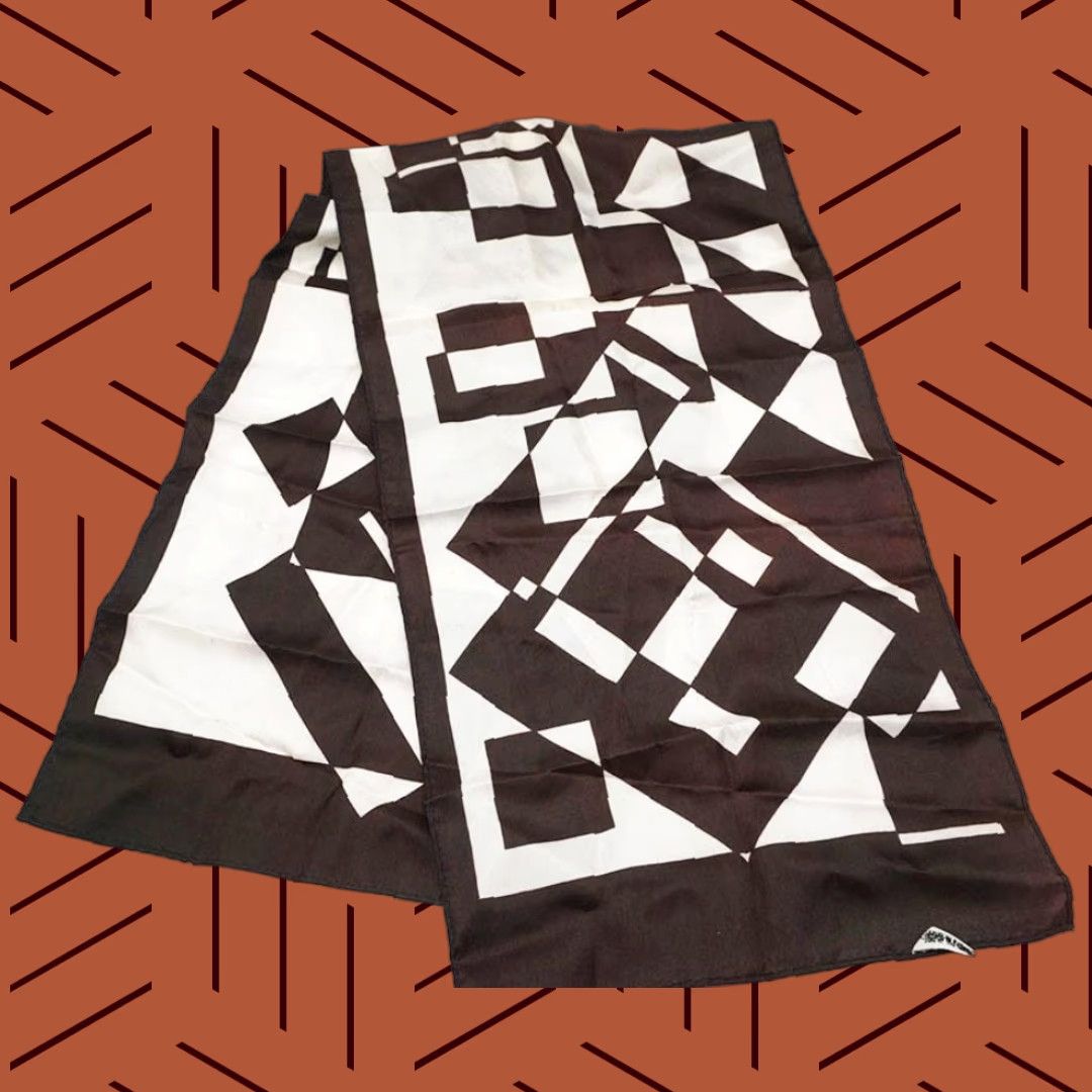 Vintage Vintage Womens Scarf 1960s Brown White Geometric Acetate Made in Japan Size ONE SIZE - 1 Thumbnail