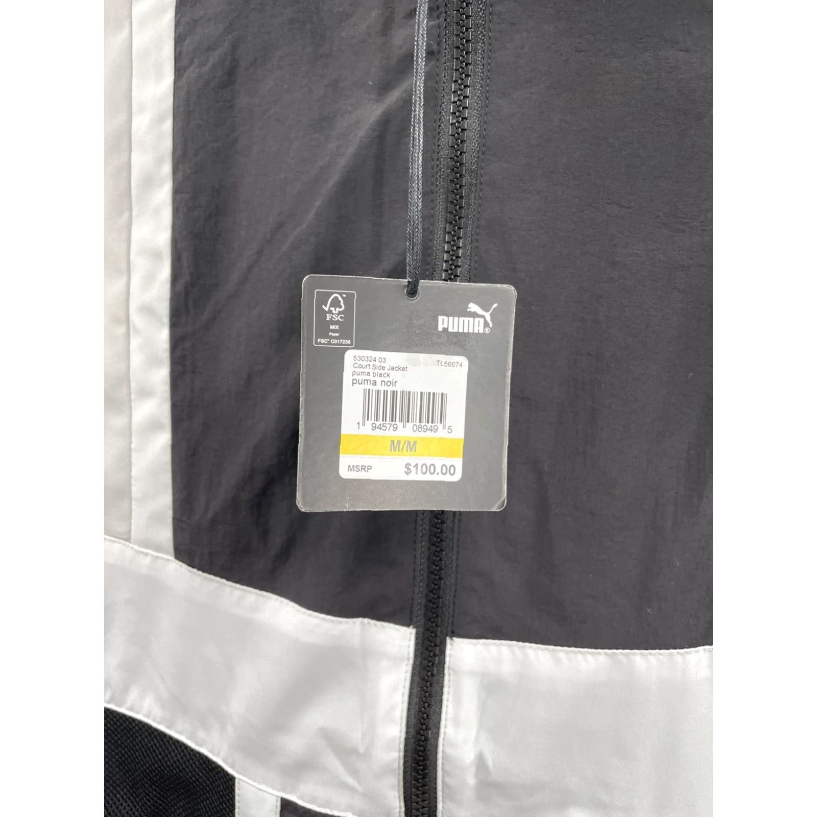 Puma Puma Court Side Jacket Mens Black/White M Nylon Solid Short Sleeve Lace Up Outerwear Casual Size US M / EU 48-50 / 2 - 6 Thumbnail