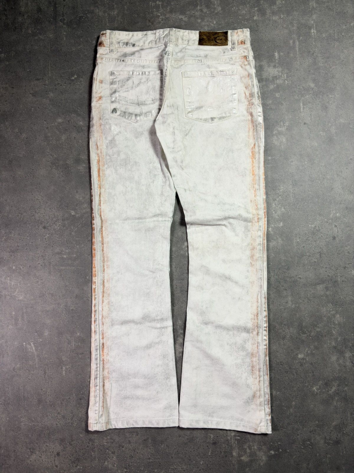 Just Cavalli 00s DSWT Just Cavalli Waxed Orange Silver Tones Flared Jeans Size US 27 - 2 Thumbnail