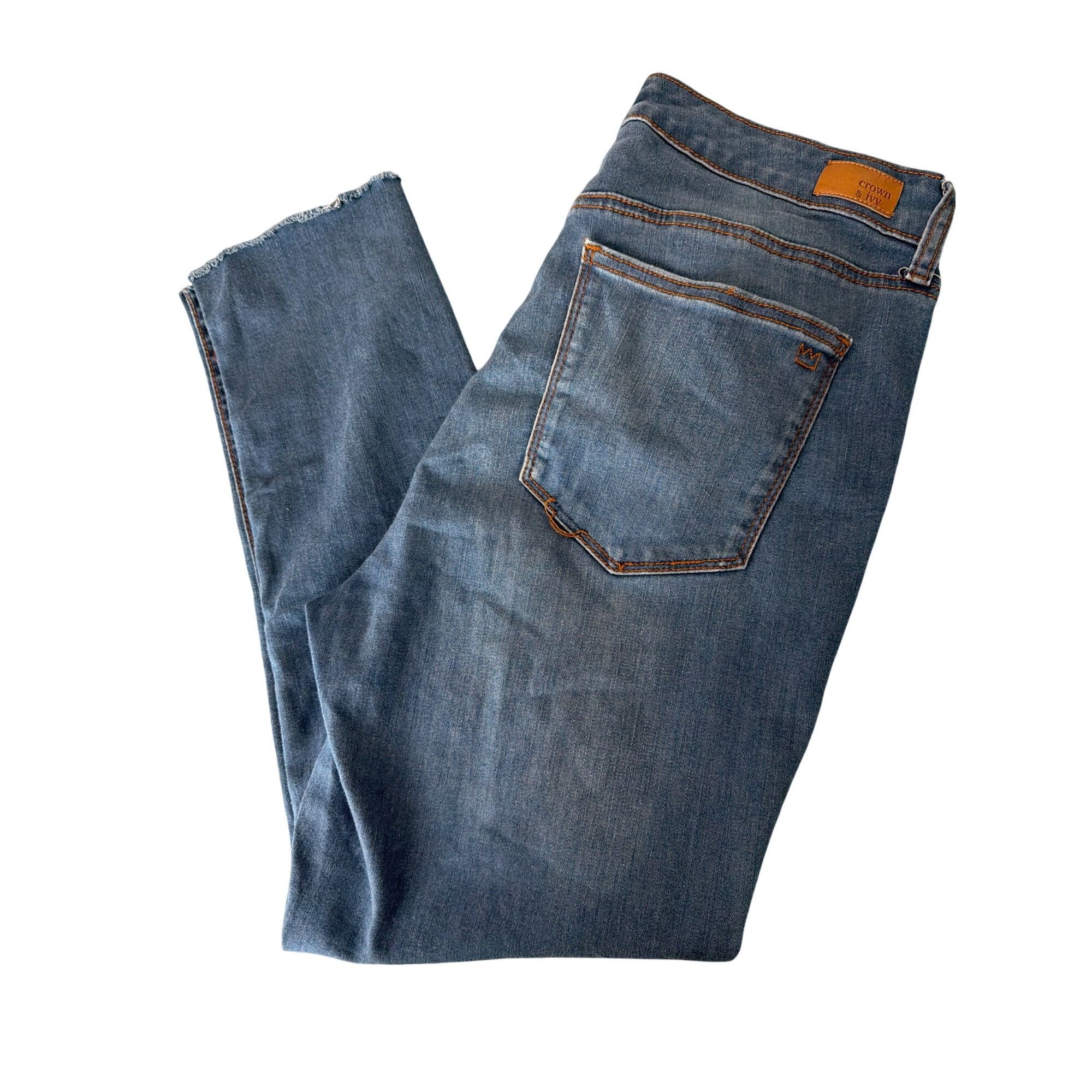 Other Crown & Ivy High Rise Skinny Crop Jeans Blue Denim Raw Hem S Size 34" / US 12 / IT 48 - 3 Thumbnail