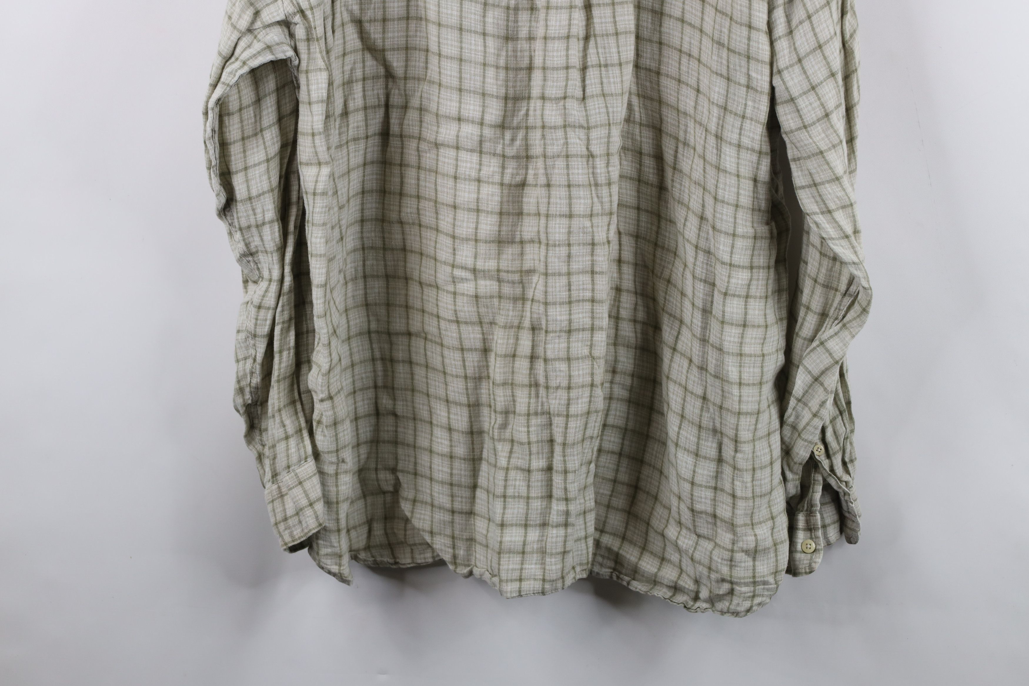 J.Crew Vintage J Crew Linen Collared Button Shirt Green Plaid Size US XL / EU 56 / 4 - 14 Thumbnail