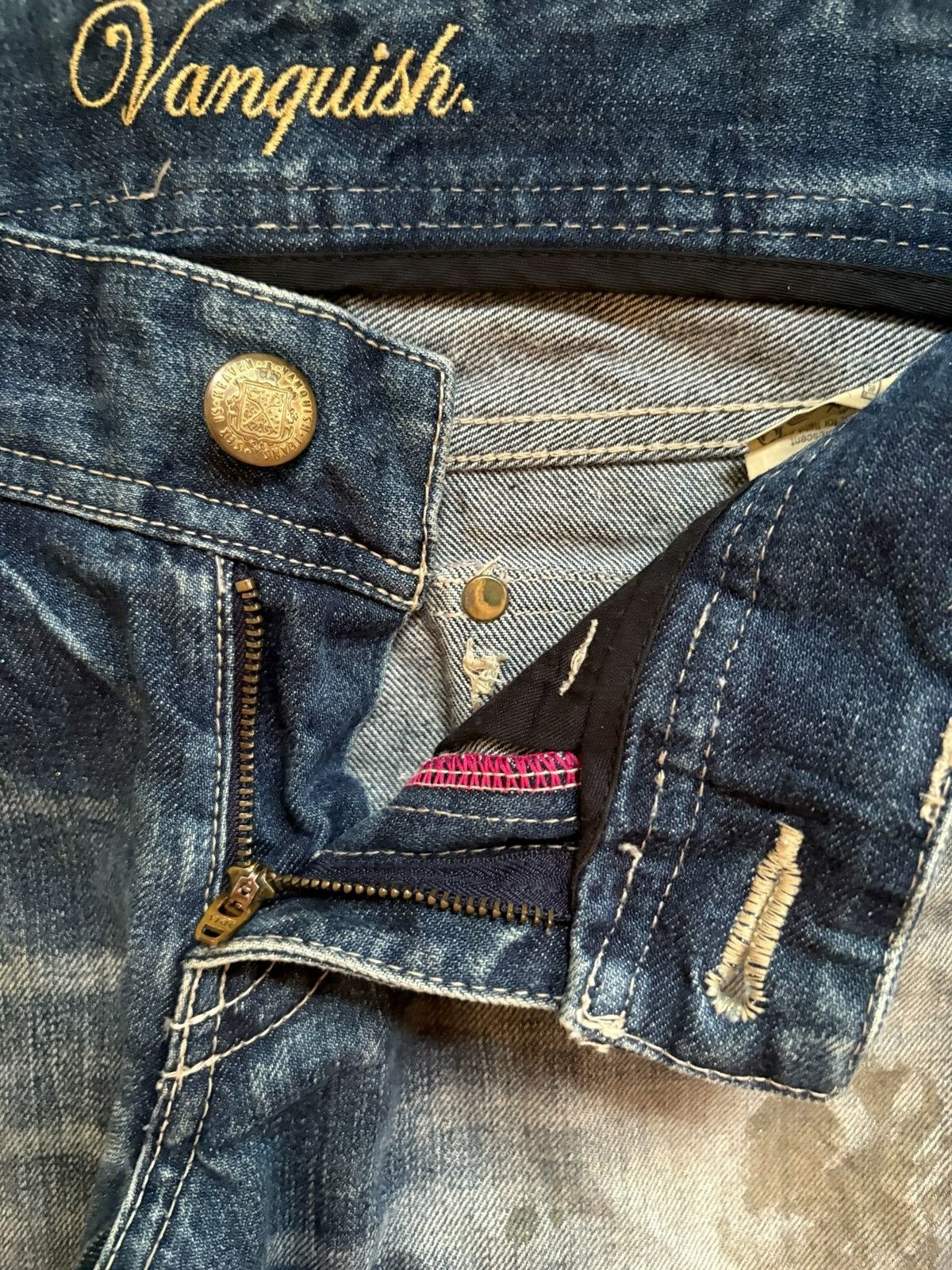 Beauty Beast × Japanese Brand × Vanquish Vintage Vanquish Mud Wash Painted Distressed Ripped Jeans Size 29" - 9 Thumbnail