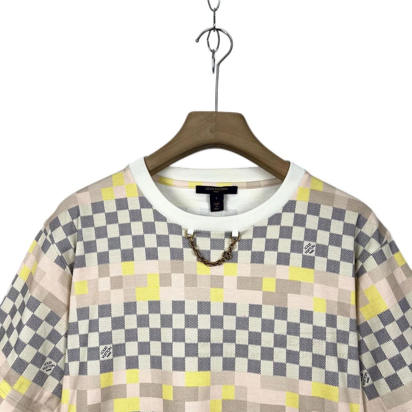Louis Vuitton LV Multicolor Checkered Print Round Neck T-shirt. Size L / US 10 / IT 46 - 3 Thumbnail