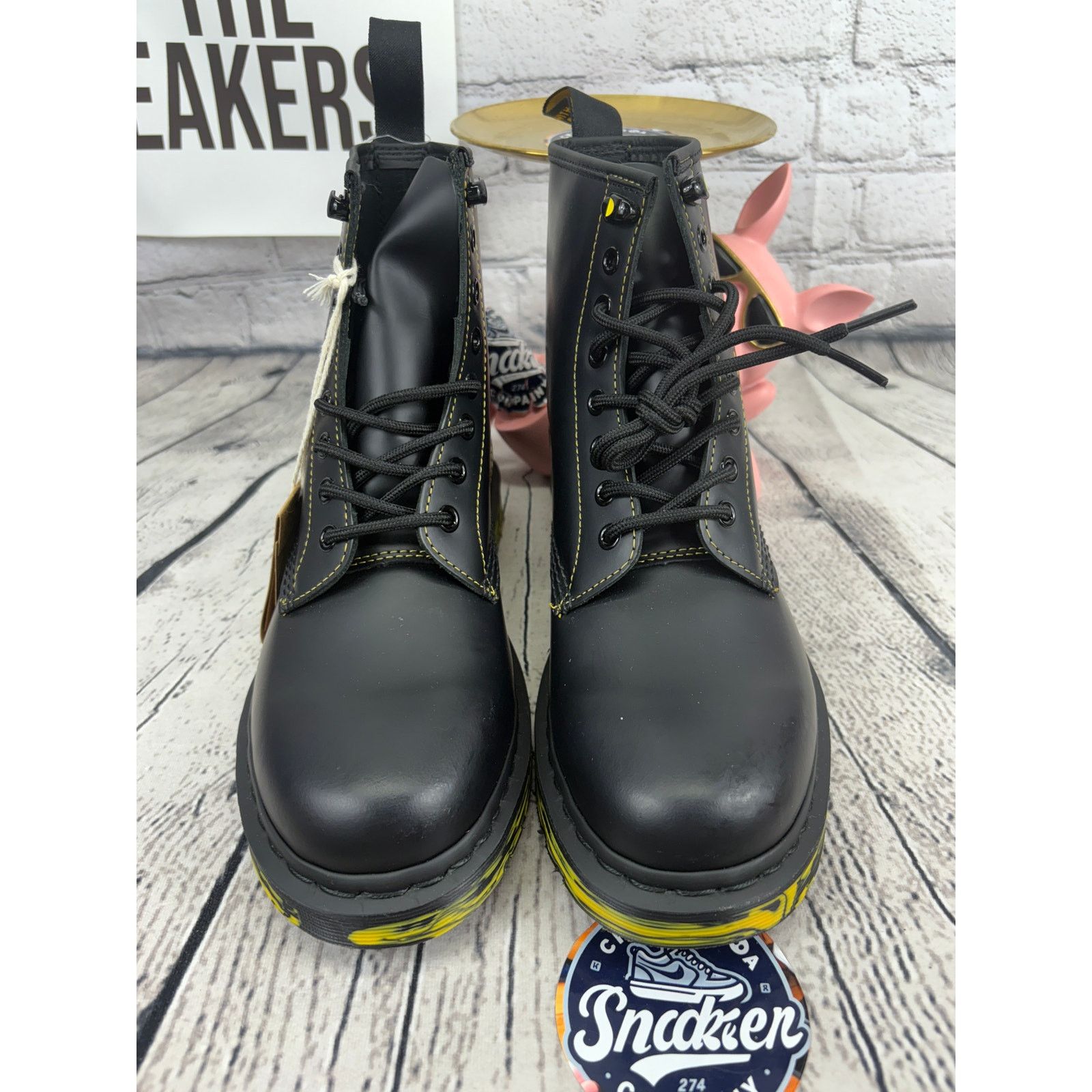 Dr. Martens Dr Martens 1460 Combat Boots Womens Size 9 Black Yellow Size US 9 / IT 39 - 2 Thumbnail