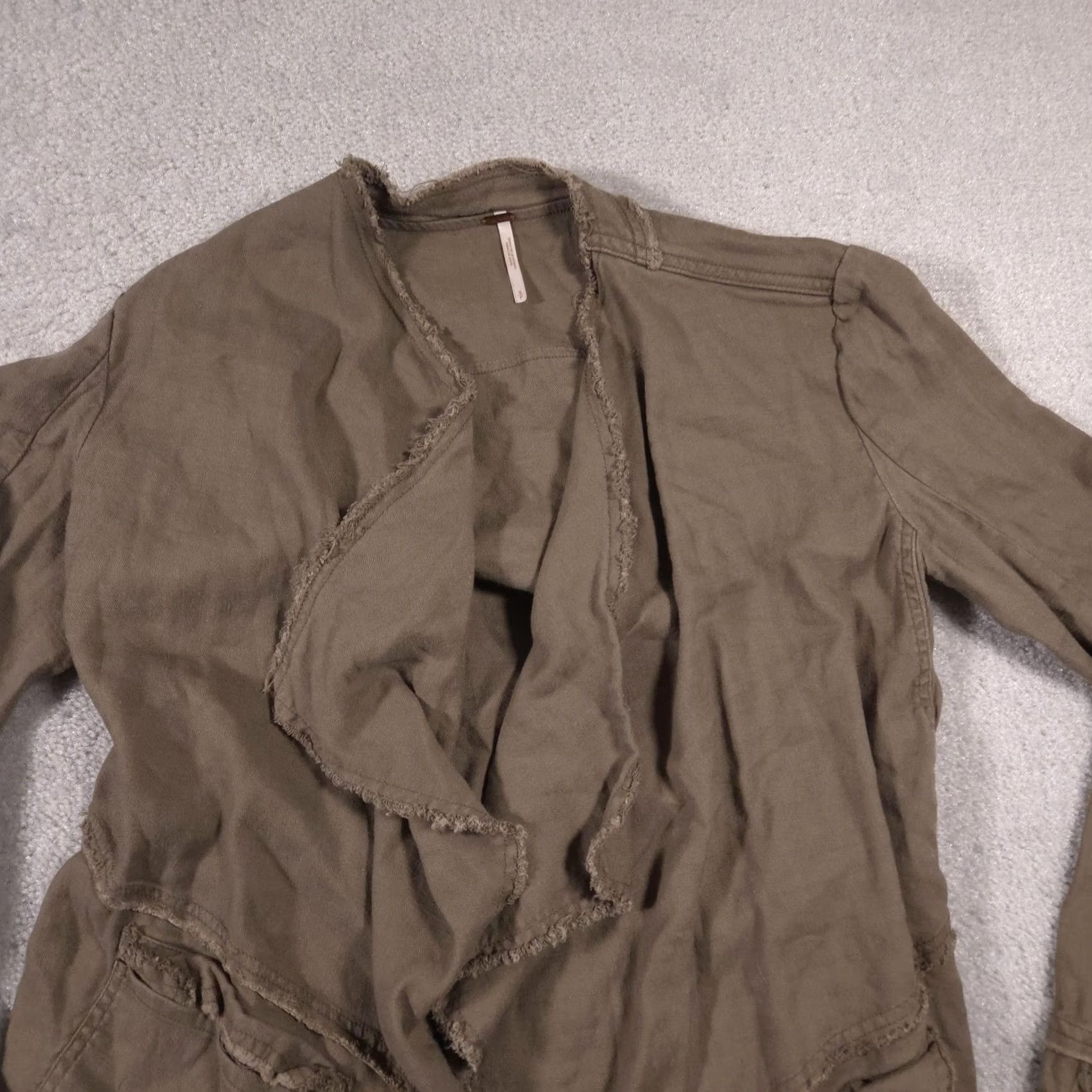 Free People Free People Jacket Womens Small Brown Linen Rayon Open Front Raw Hem Bohemian Lightweight Casual Pockets Size S / US 4 / IT 40 - 3 Thumbnail