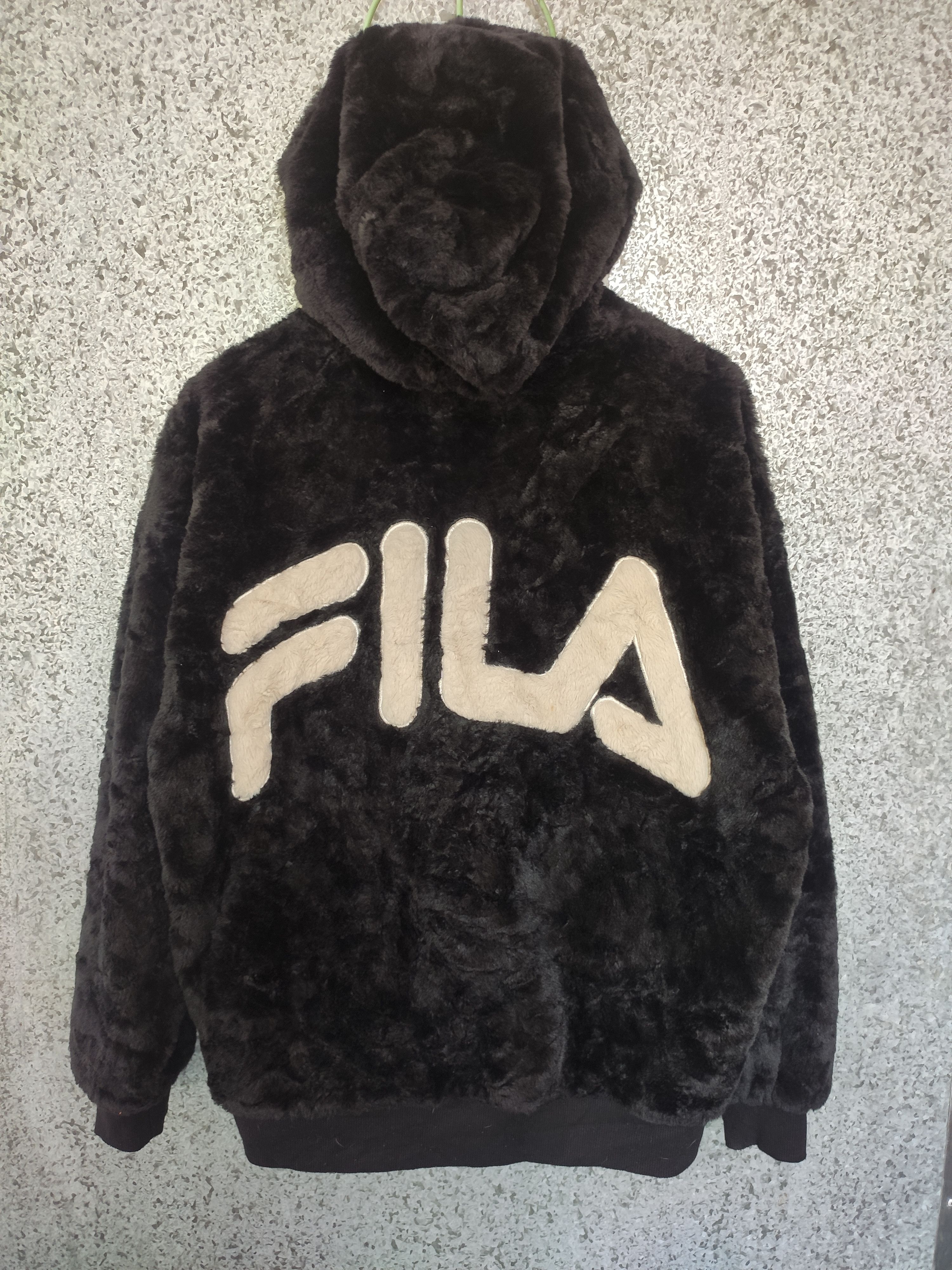 image of Fila Zipper Hoodies Fleece Sweater in Black, Men's (Size Large)