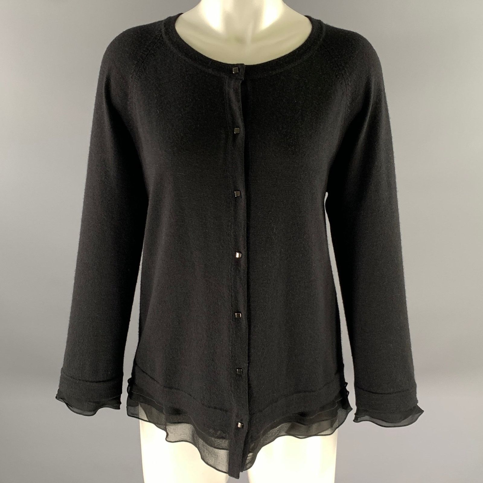 Escada ESCADA Size L Black Wool Silk Cardigan Size L / US 10 / IT 46 - 1 Thumbnail