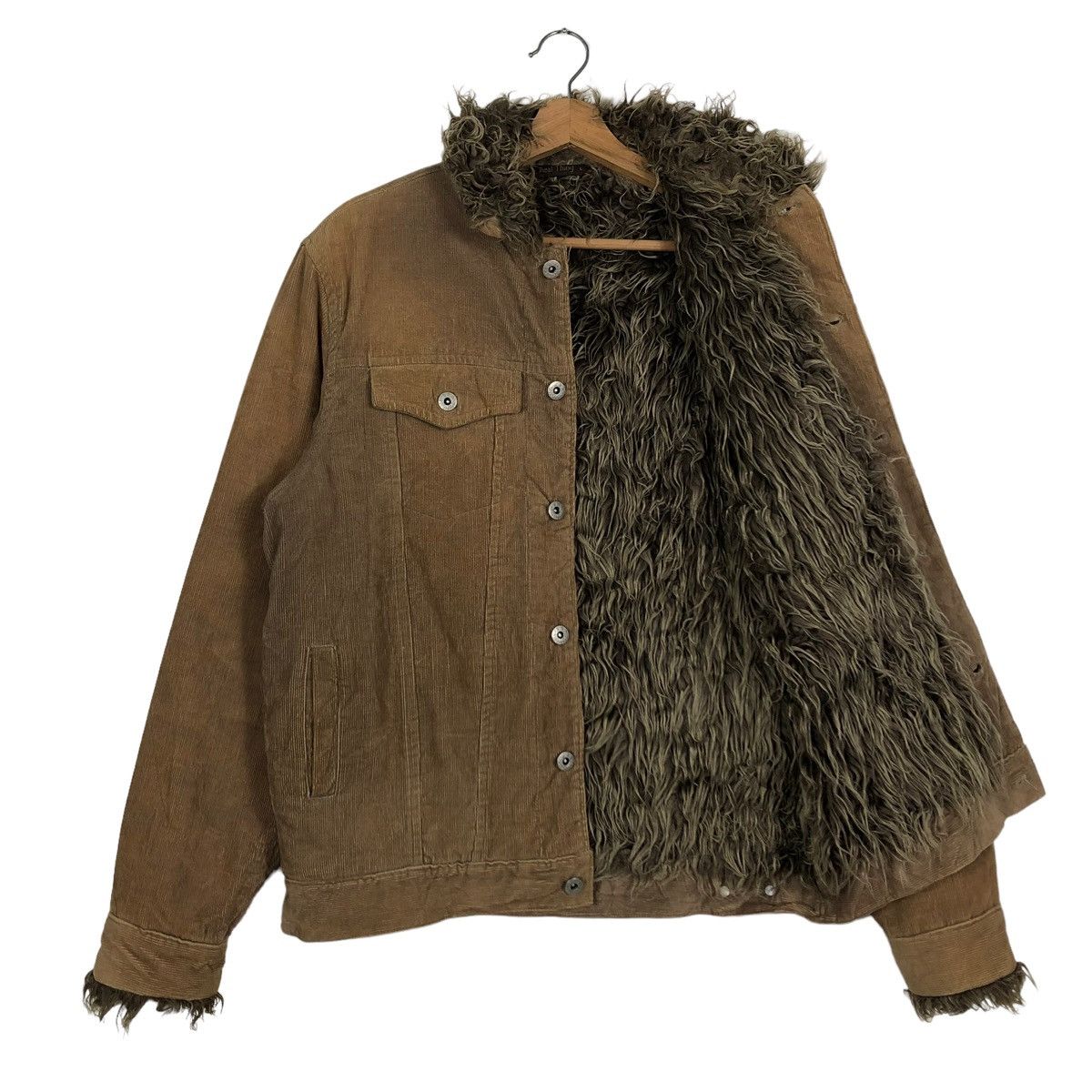 🔥90’s Real Things Corduroy Trucker Jacket Mink Fur Lining