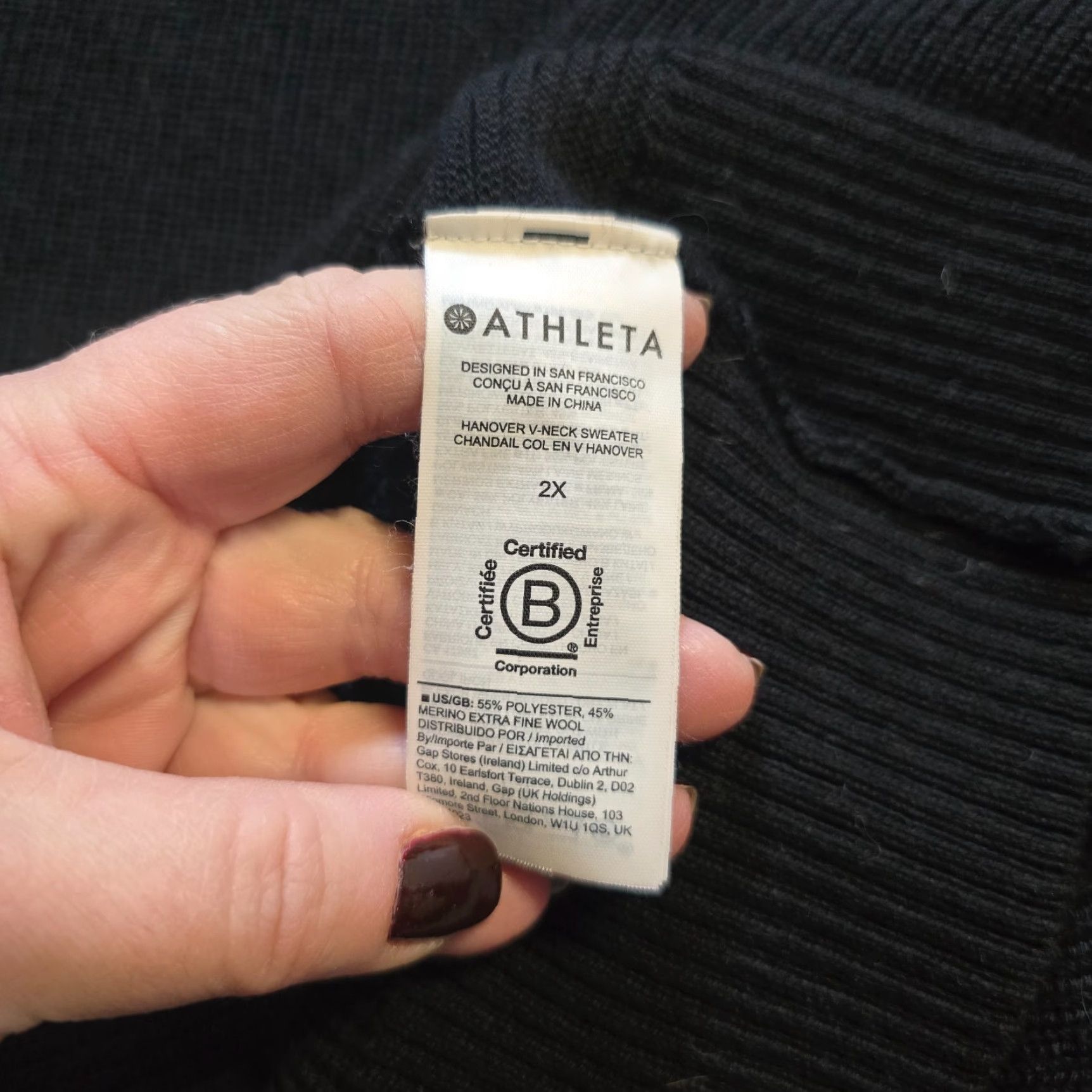 Athleta Athleta Sweater Womens 2X Black Hanover V Neck Merino Wool Knit Stretch Casual Size XXL / US 16-18 / IT 52-54 - 7 Thumbnail