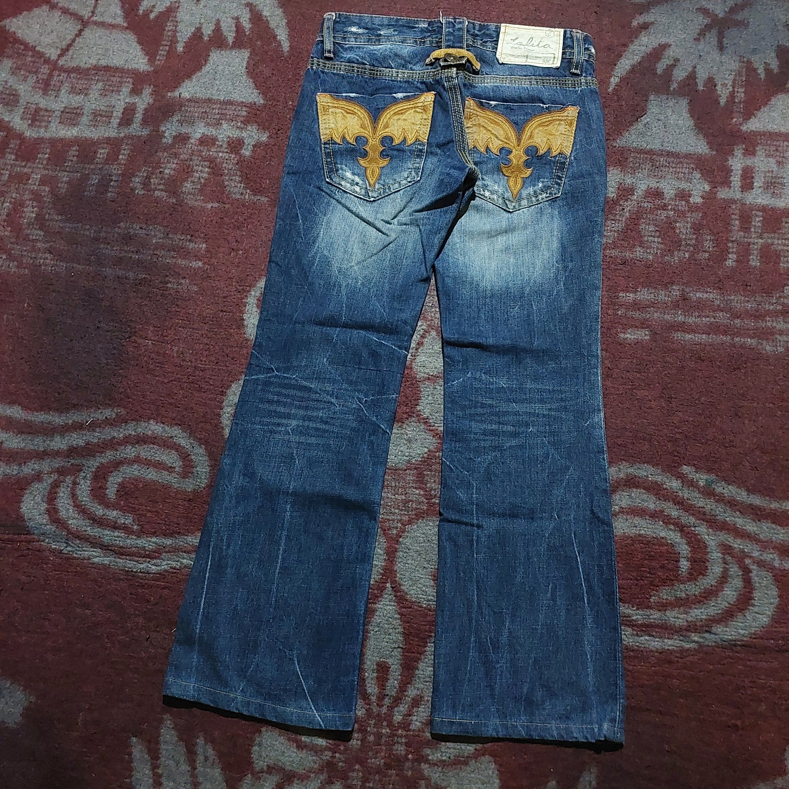 Tornado Mart Lolita japan Clawmark Leather Pocket Back Flare Jeans blue Size US 30 / EU 46 - 8 Thumbnail