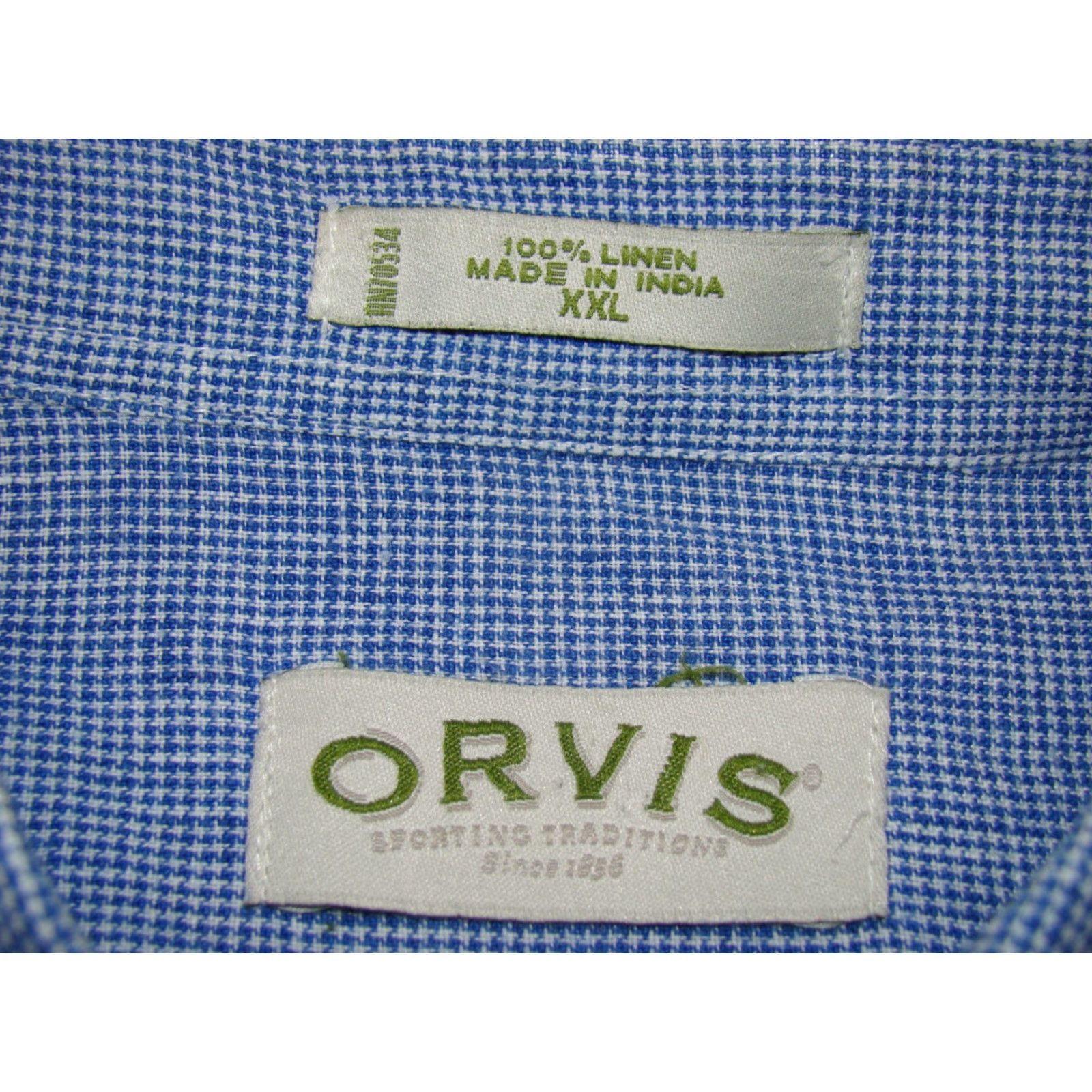 Orvis Orvis Shirt Mens 2XL 100% Linen Blue Houndstooth Button Short Sleeve Button-Up Casual Size US XXL / EU 58 / 5 - 3 Thumbnail