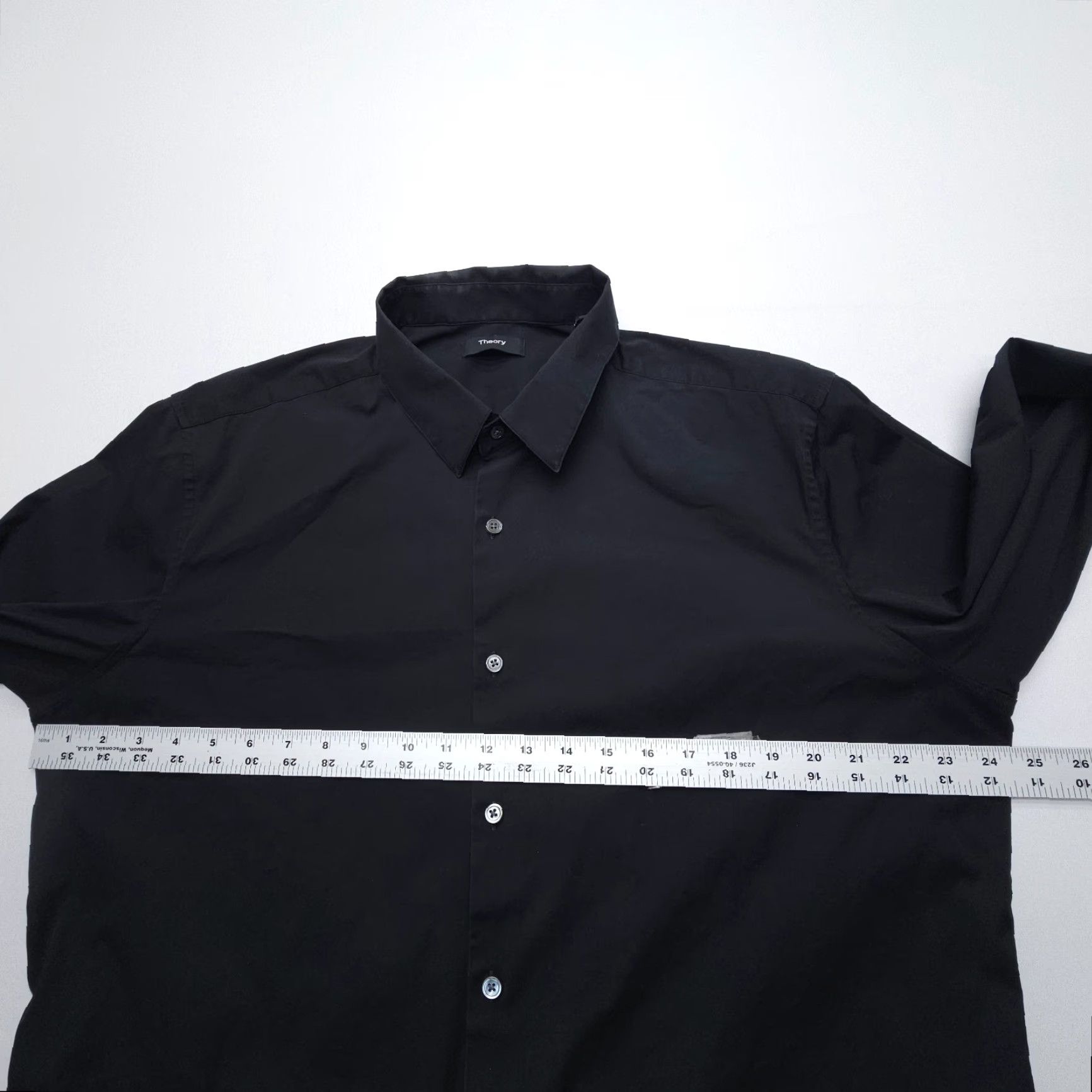 Theory Theory Dress Shirt Mens 2XL Solid Black Cotton Blend Long Sleeve Shirt Slim Button Cuff Barrell Collared Knit N/A Vintage No Size 48R - 7 Thumbnail