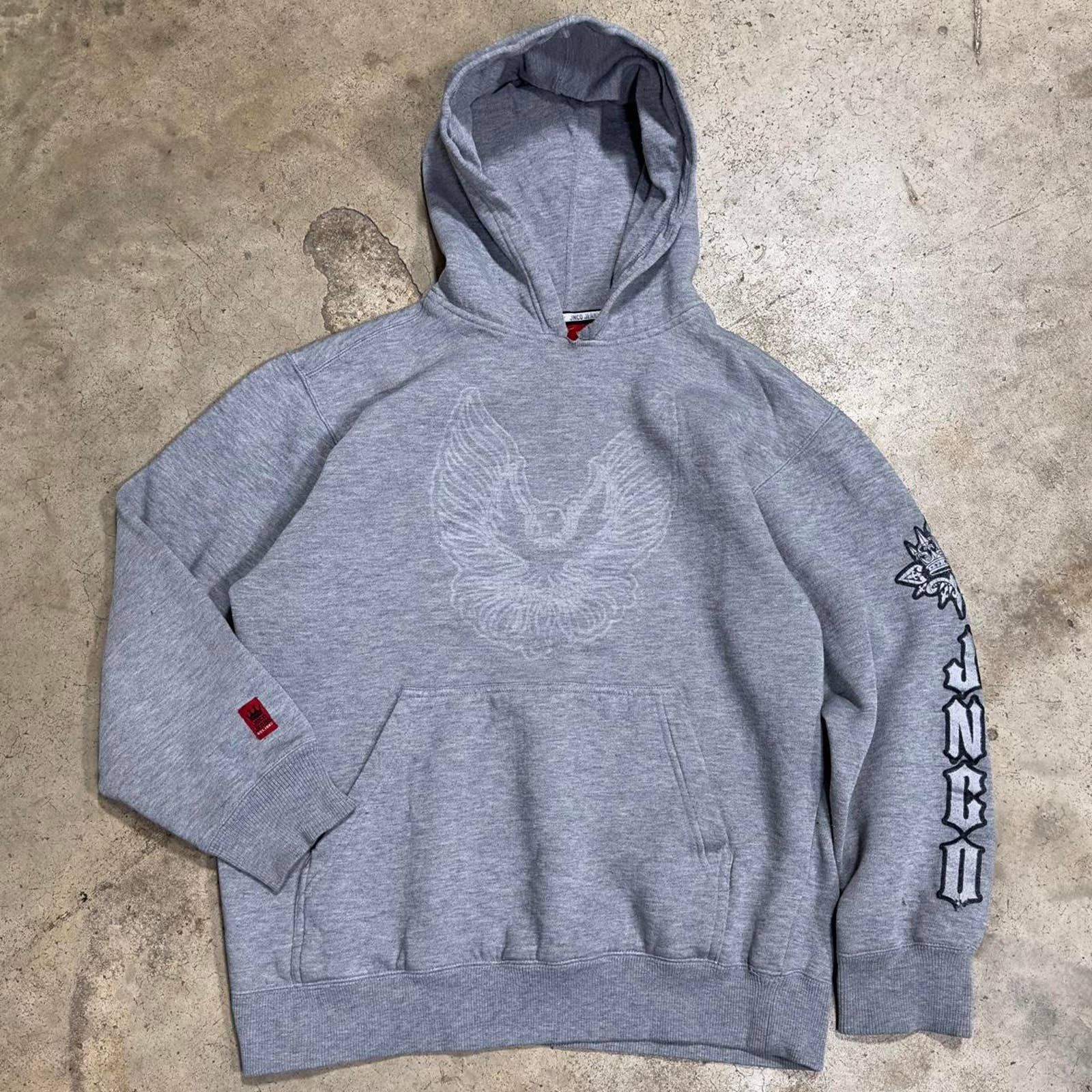 image of Vintage Jnco Heather Gray Streetwear Angel Hoodie in Black, Men's (Size Medium)