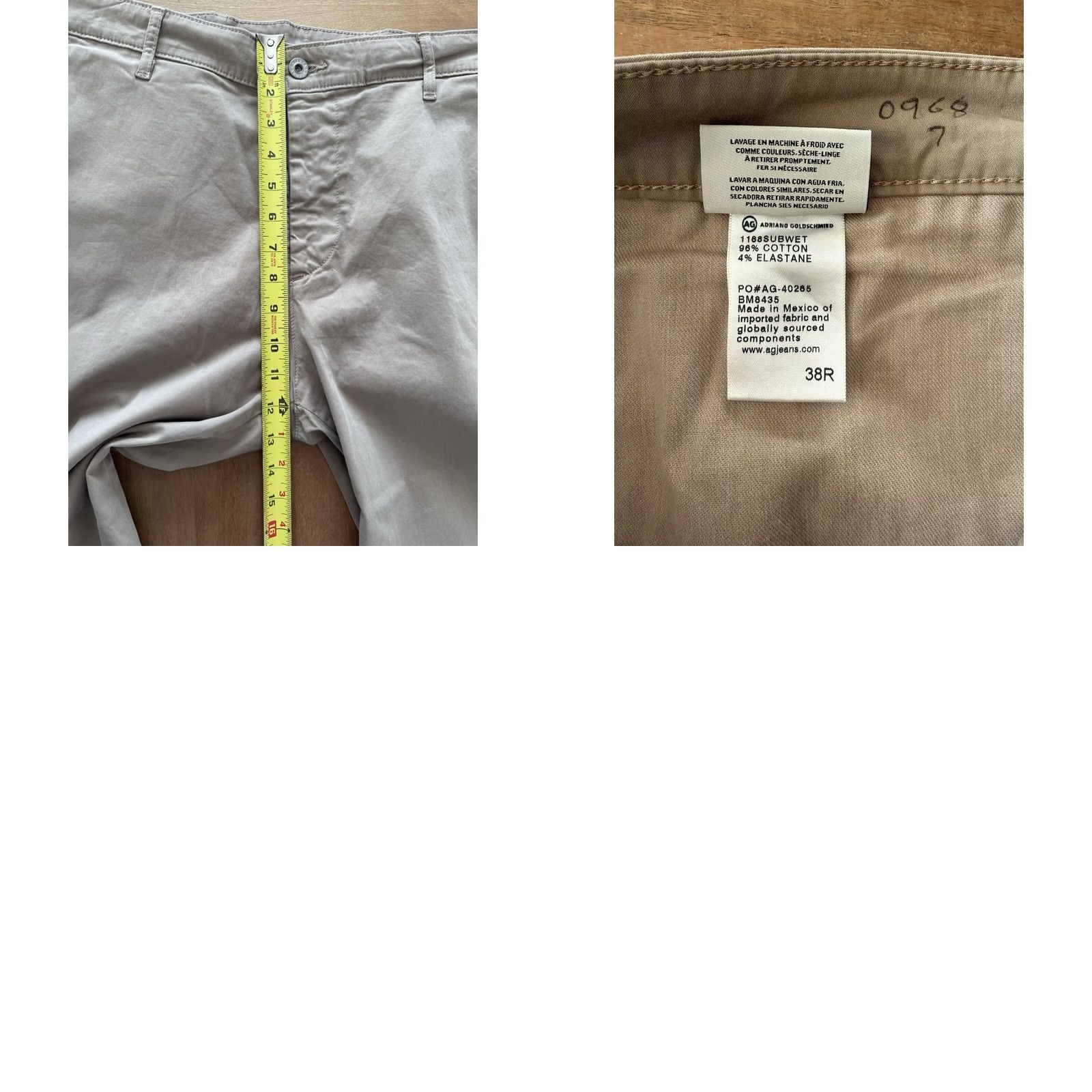 Vintage AG Adriano Goldschmied The Lux Khaki Pants Mens 38R Beige Straight 42x30.5 Twill Slit Front Pockets Size US 38 / EU 54 - 8 Thumbnail