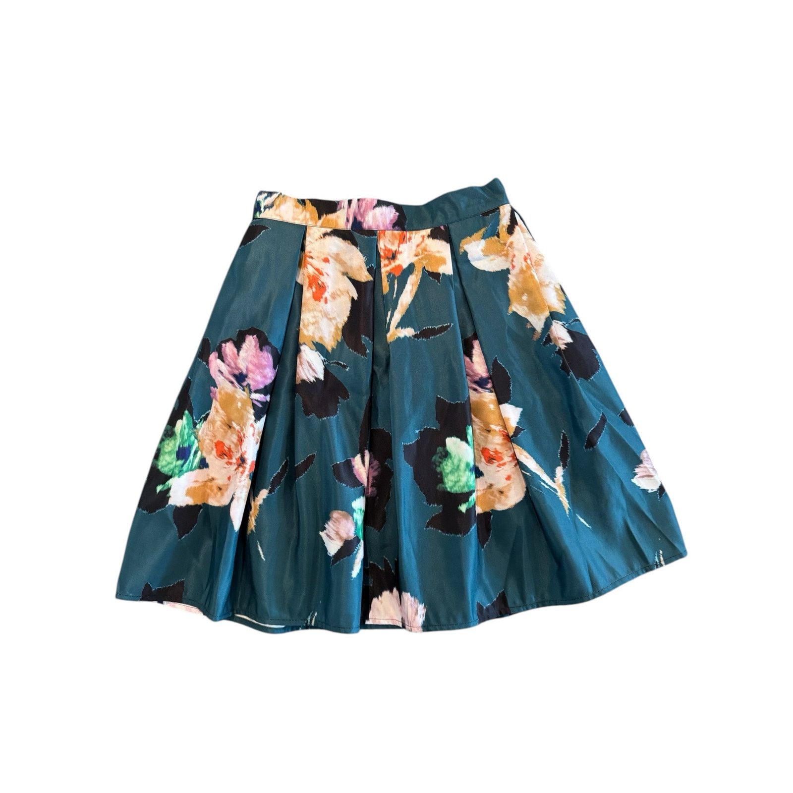 The Unbranded Brand Chicwish Women’s L Floral High Waisted Pleated Teal Skirt Size 30" / US 8 / IT 44 - 4 Thumbnail
