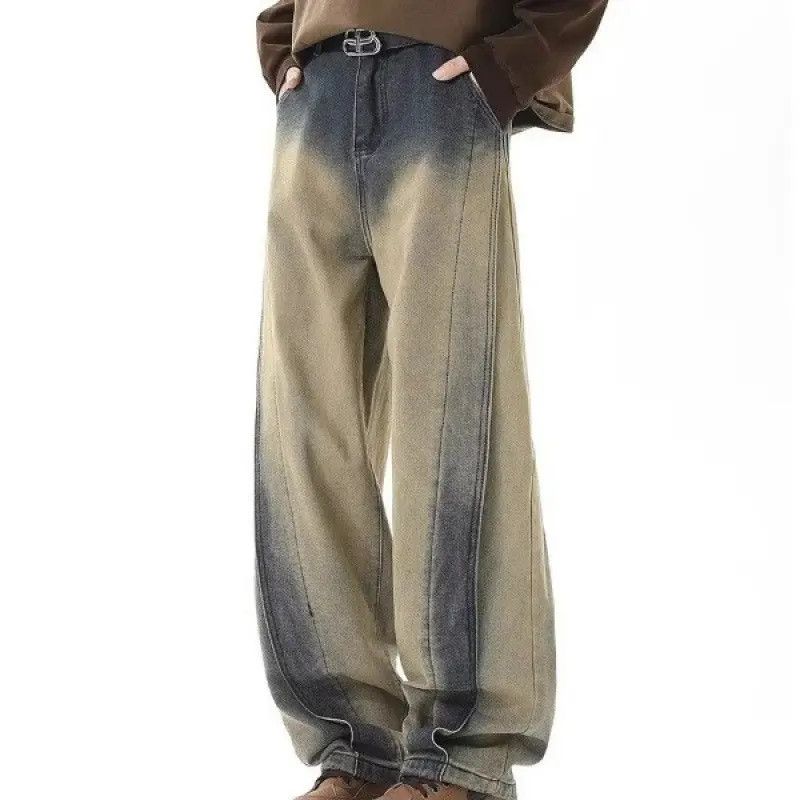 Retro loose patchwork tie dye gradient jeans