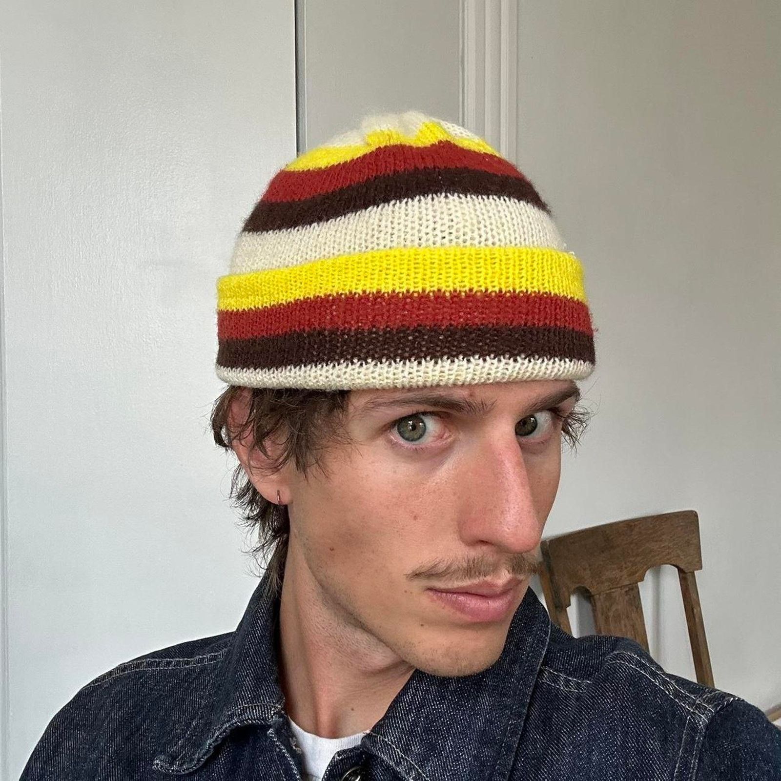 Vintage Vintage 70s Retro Striped Knit Ski Beanie Cuffed Winter Hat Size ONE SIZE - 2 Thumbnail