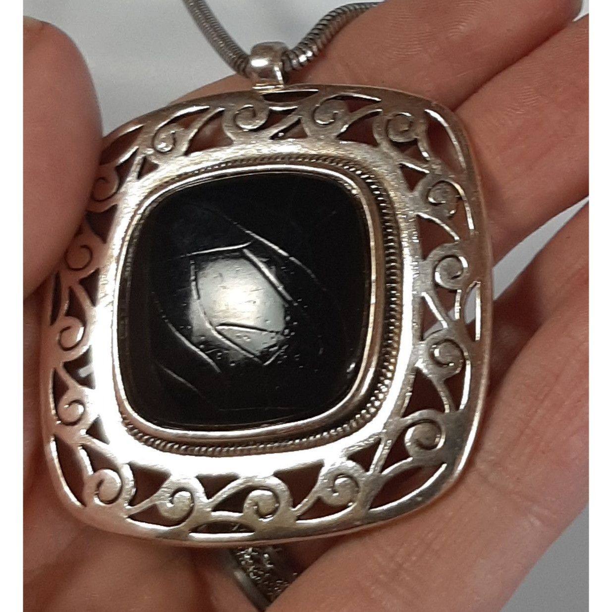Other Chunky Abstract Pendant Necklace With Scrollwork Border Size ONE SIZE - 2 Thumbnail
