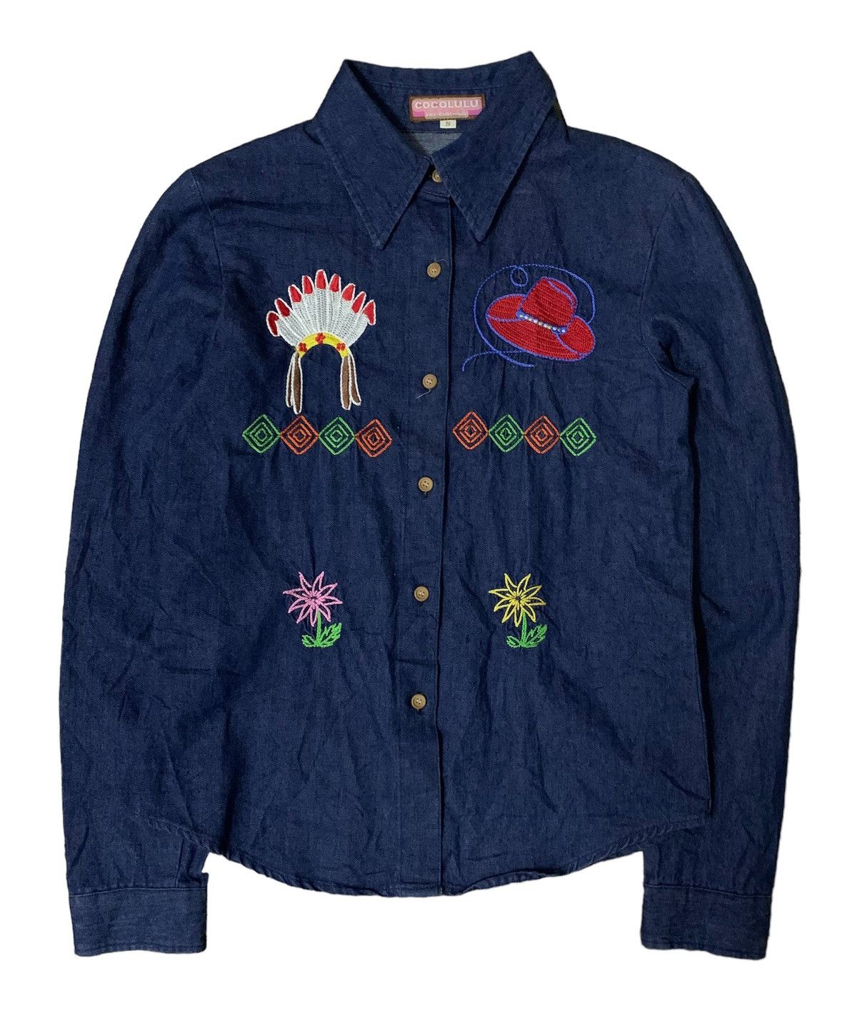Japanese Brand × Vintage Vintage Japanese Cocolulu Embroidery Denim Button Shirt Size XS / US 0-2 / IT 36-38 - 1 Thumbnail
