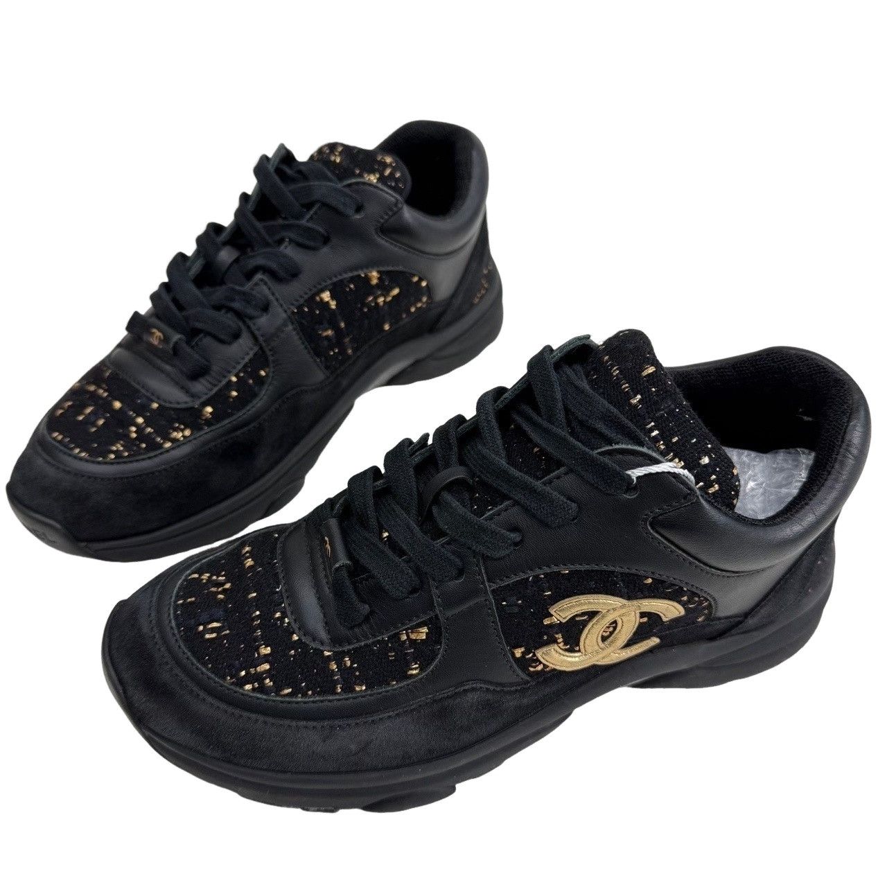 Chanel Chanel Tweed Gold CC Logo Low-Top Sneakers Size 36 Size US 6 / IT 36 - 1 Thumbnail