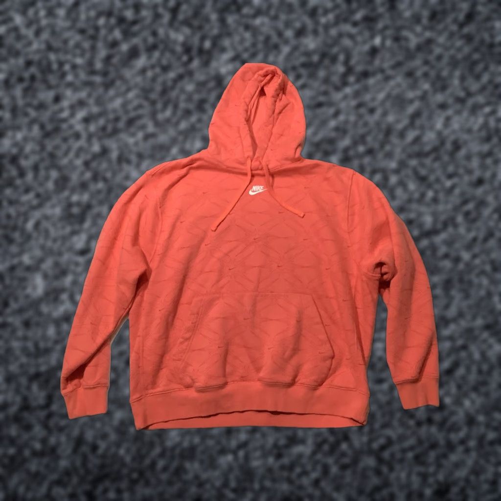 Nike Nike Hoodie Mens XL Orange Allover Swoosh Print Fleece Pullover Sweatshirt Size US XL / EU 56 / 4 - 1 Thumbnail