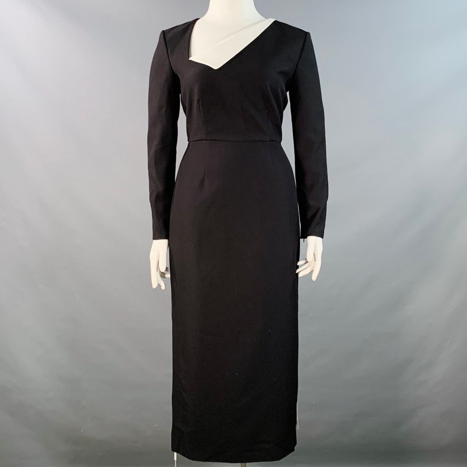 Roland Mouret 10 Monochrome Black White Polyester Blend Long Sleeve Midi Size L / US 10 / IT 46 - 1 Thumbnail