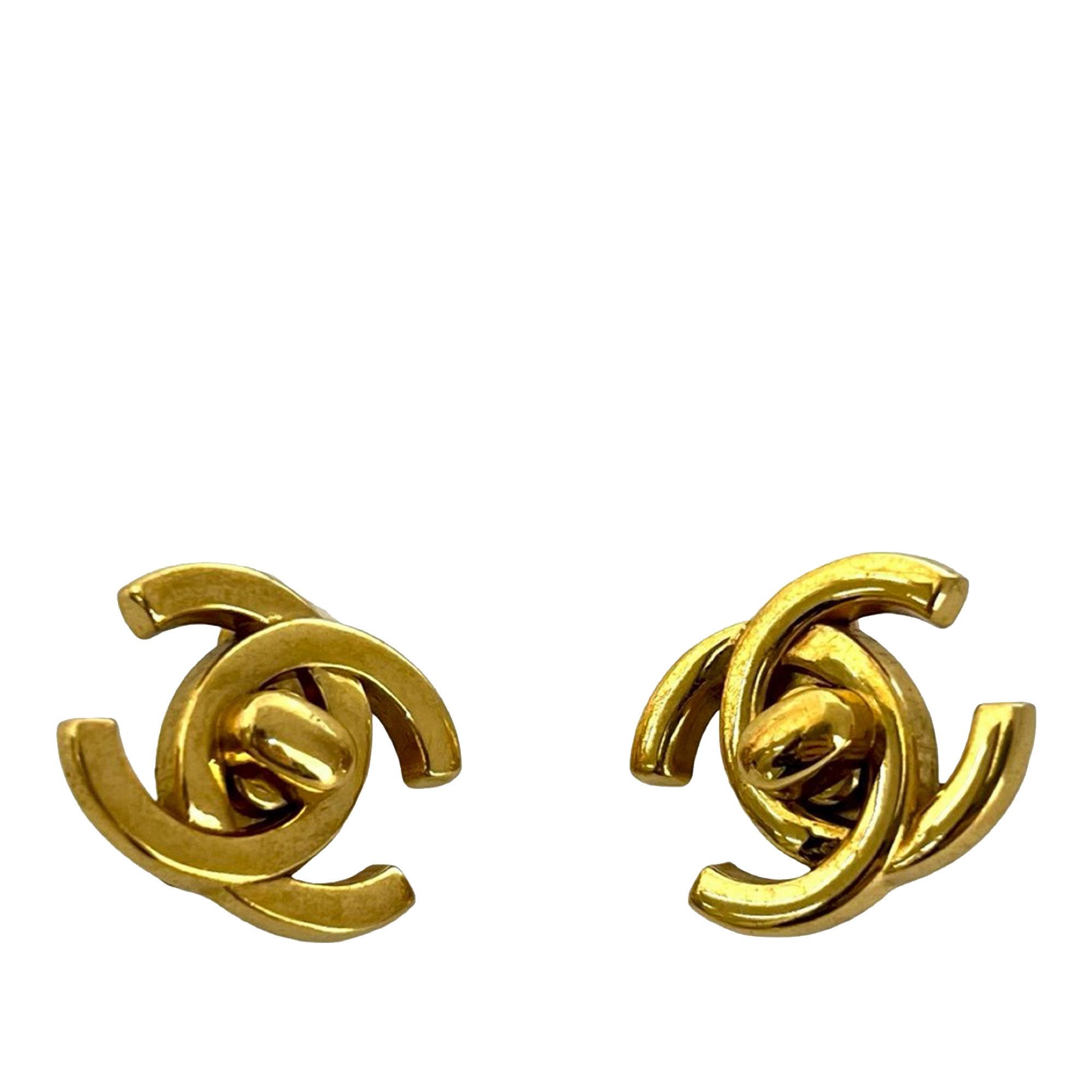 Chanel Chanel CC Gold Plated Turn Lock Clip on Earrings Size ONE SIZE - 1 Thumbnail