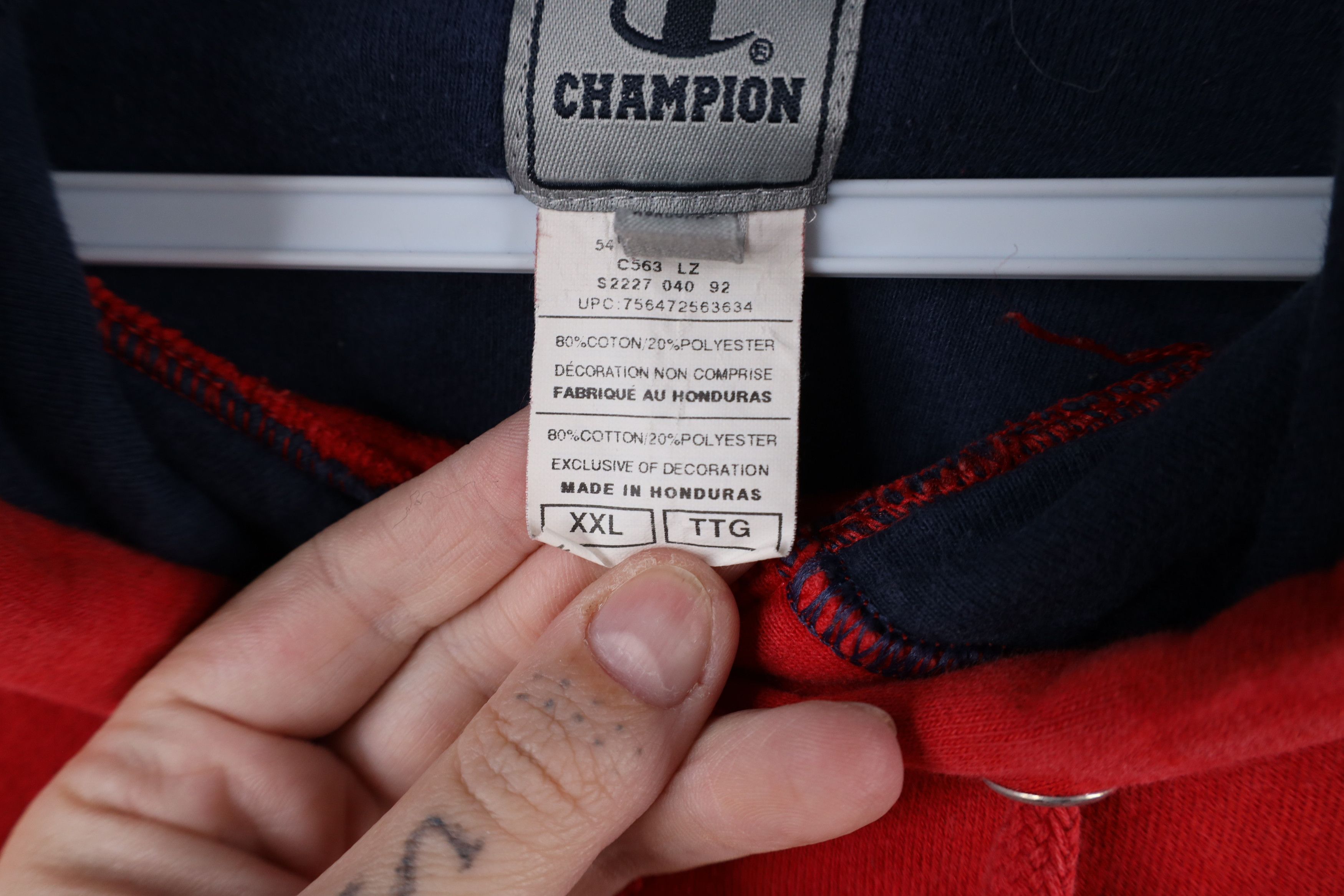 Champion × Vintage Vintage 90s Champion Logo Baggy Hoodie Sweatshirt Red Size US XXL / EU 58 / 5 - 7 Thumbnail