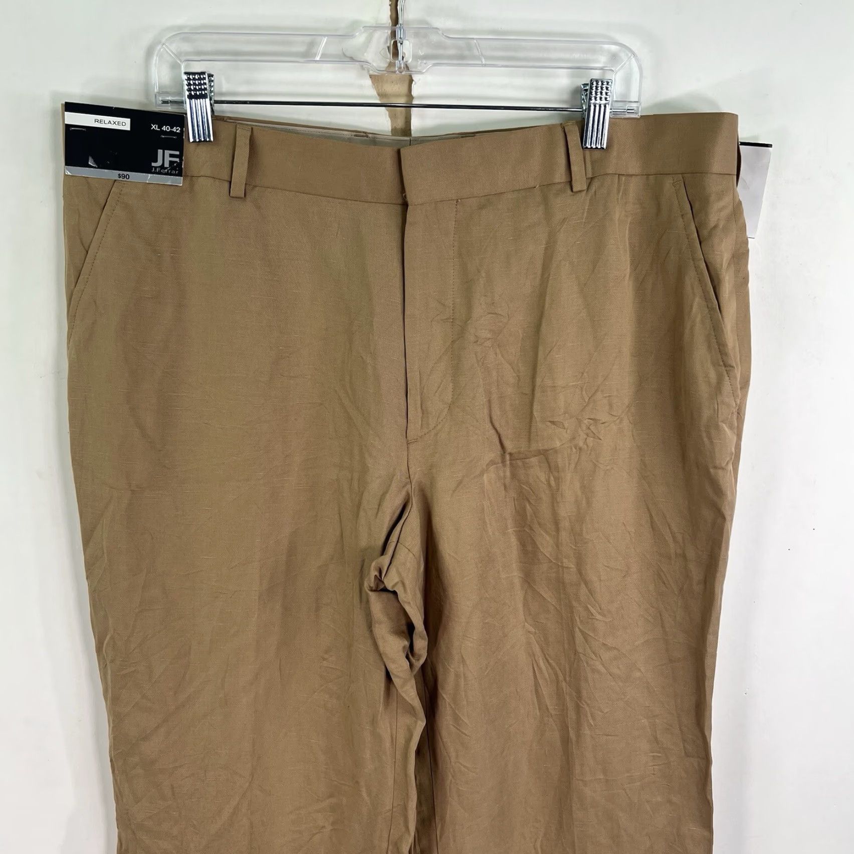 Vintage J. Ferrar Relaxed Linen Blend Pants Mens XL (40-42) Tan Linen Lyocell Flat Front Zip 32in Inseam Straight Leg Dress Pants Mens Size US 40 / EU 56 - 2 Thumbnail