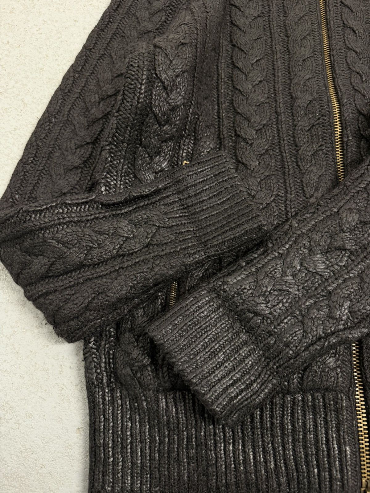 John Varvatos John Varvatos Fall 2015 Runway Foil Cable Knit Zip Sweater Size US L / EU 52-54 / 3 - 9 Thumbnail