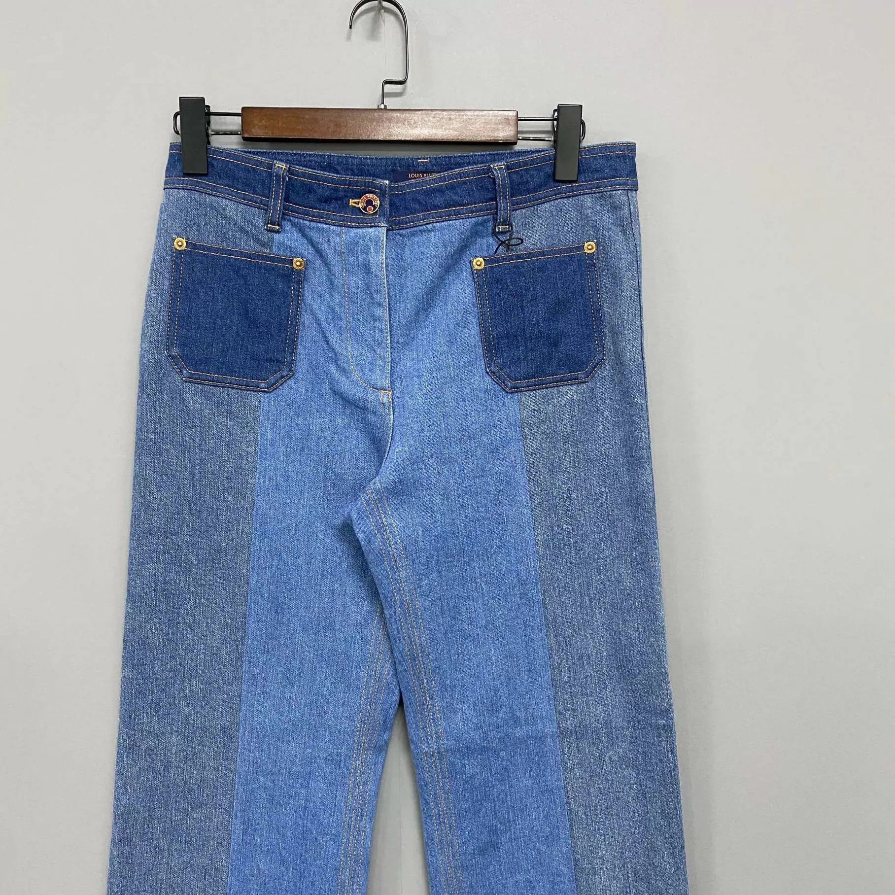 Louis Vuitton LV colorblocked monogram leather patch jeans 40 Size 28" / US 6 / IT 42 - 2 Thumbnail