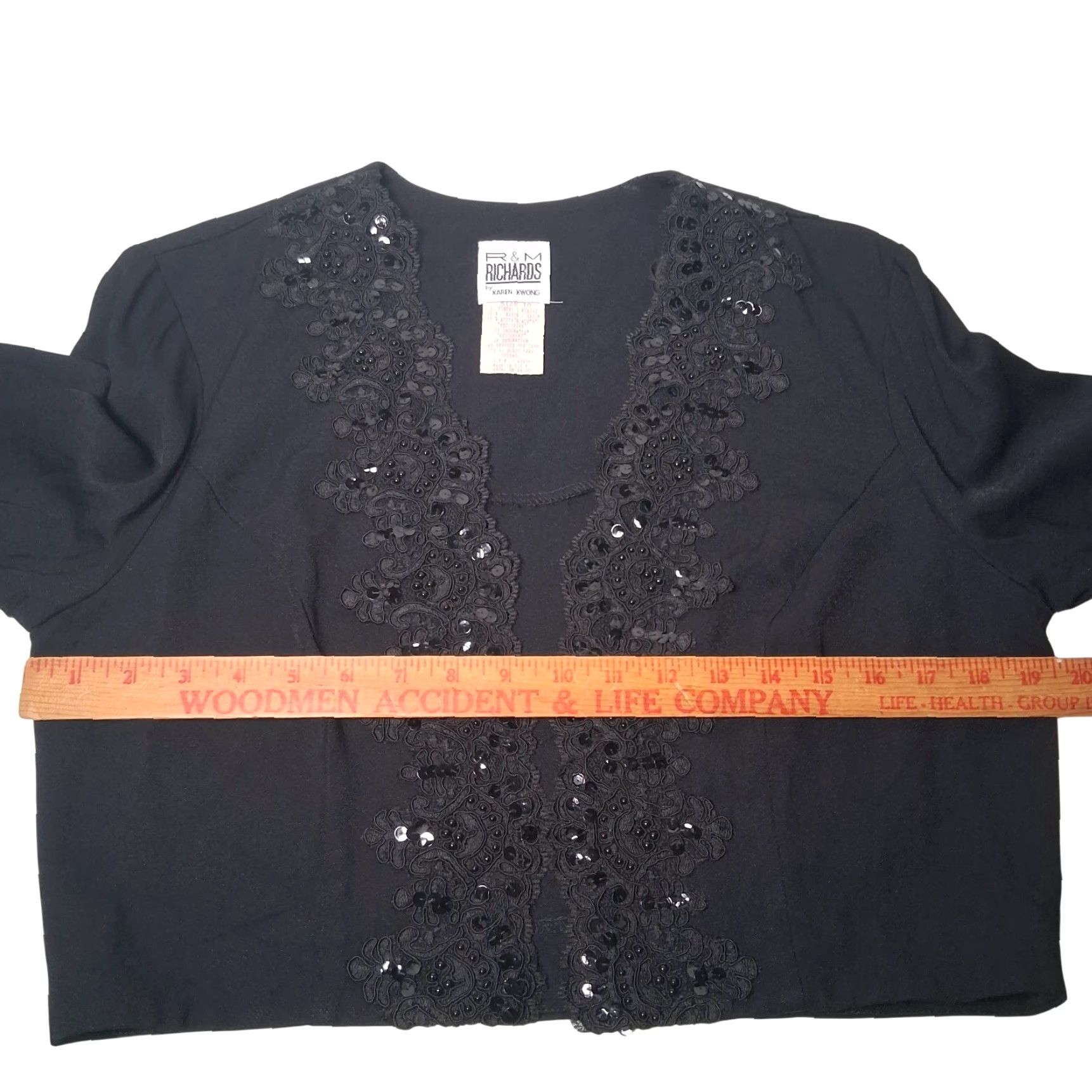 Vintage VINTAGE R & M Richards Bolero Shirt Size 10 Black Cropped Lace Sequins Beads Long Sleeve Open Front Dressy Special Event US Made Women Size L / US 10 / IT 46 - 5 Thumbnail