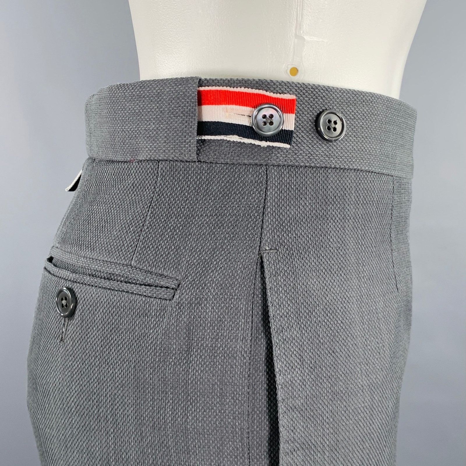 Thom Browne THOM BROWNE Size 2 Grey Wool Textured Flat Front Dress Pants Size 26" / US 2 / IT 38 - 2 Thumbnail