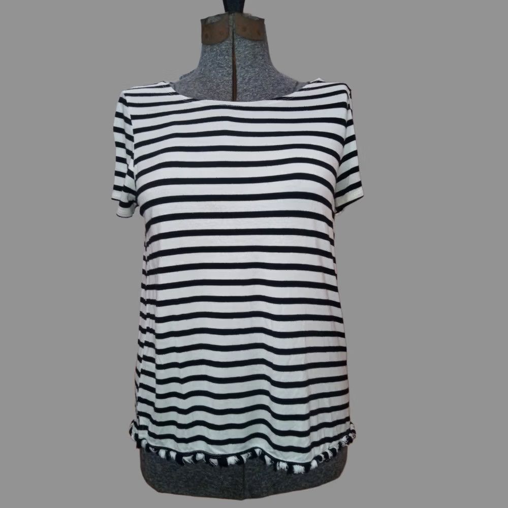 Vintage Green Envelope Striped Top Fringe Hem Women’s M Shirt Raglan Short Sleeve Round Neck Casual Blouse Size M / US 6-8 / IT 42-44 - 1 Thumbnail