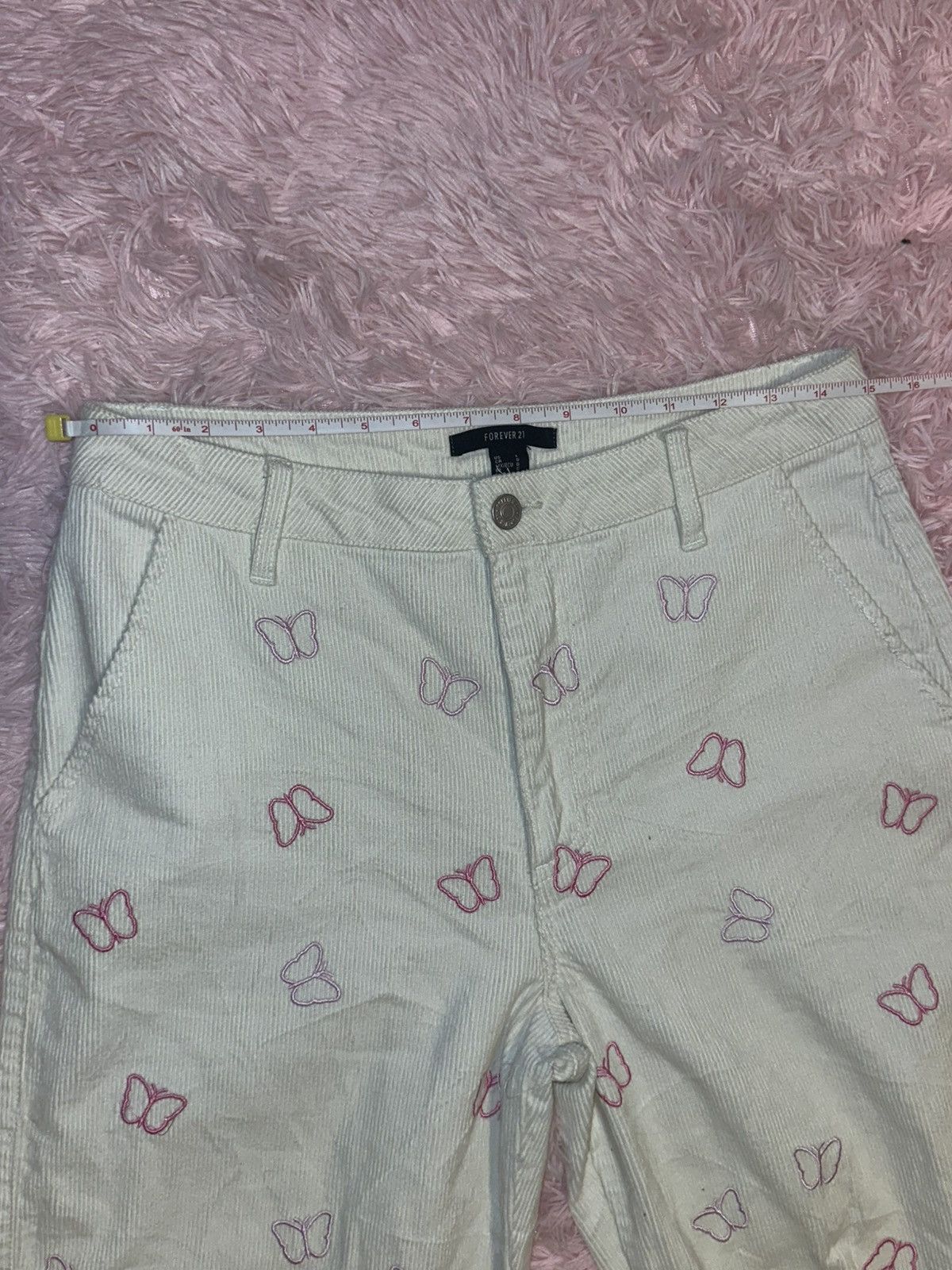 Forever 21 Y2K Forever 21 White Corduroy Butterfly Flare Cargo Pants Size 30" / US 8 / IT 44 - 8 Thumbnail