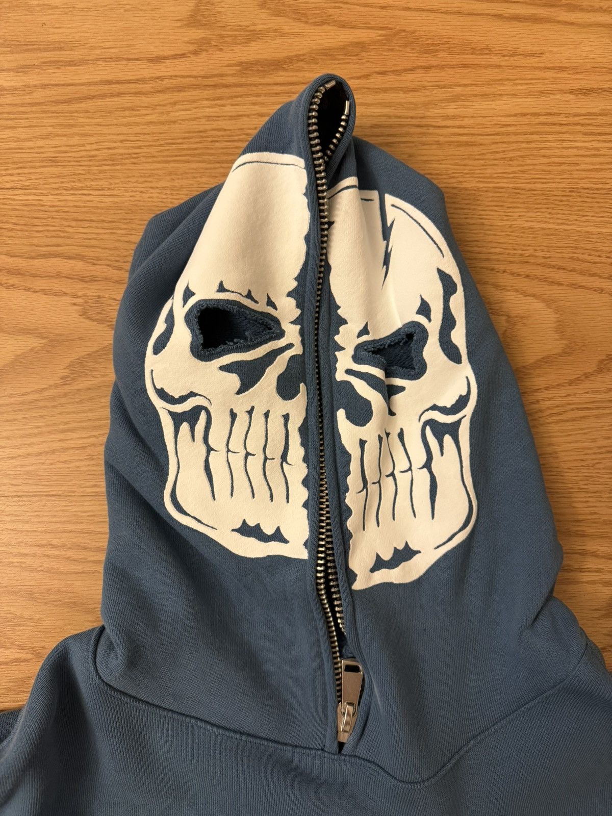 Warren Lotas Warren Lotas Indigo Skull Zip Distressed Hoodie Size US M / EU 48-50 / 2 - 4 Thumbnail