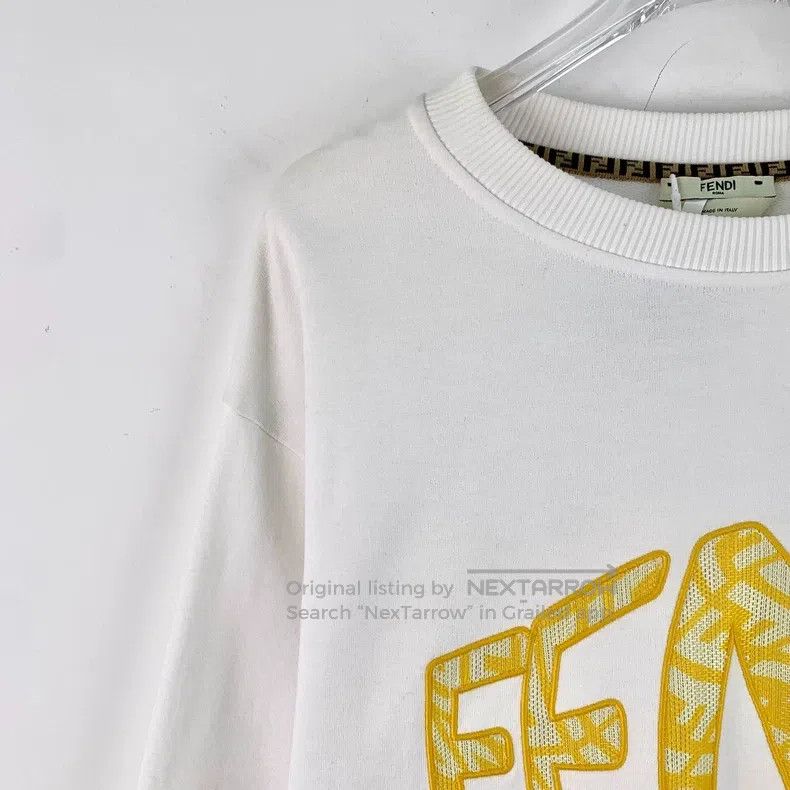 Fendi Fendi White logo letter embroidery cotton round neck long Size S / US 4 / IT 40 - 3 Thumbnail
