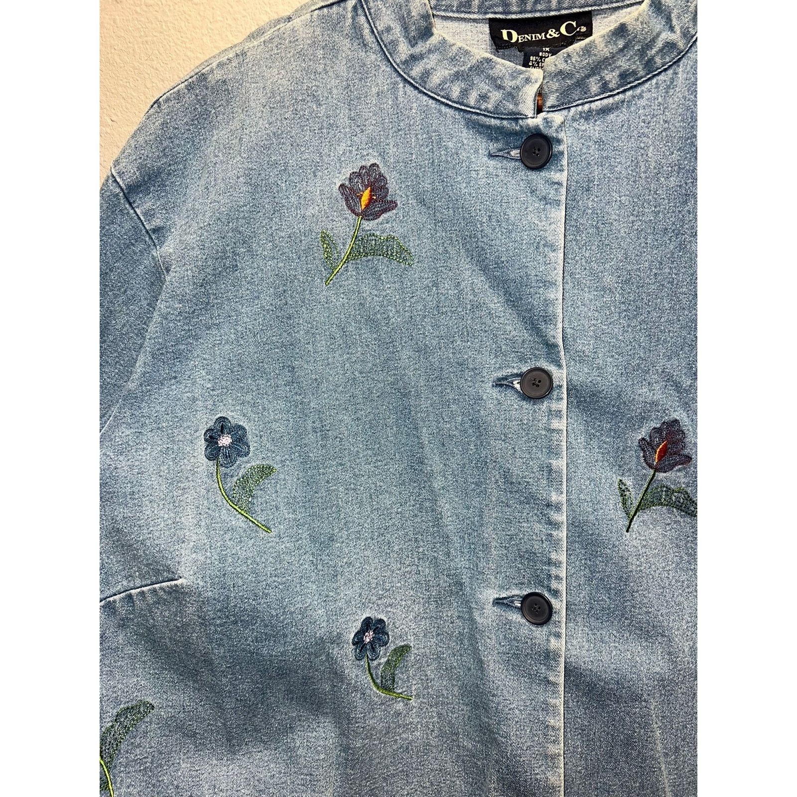 Vintage Vintage Denim Floral Jacket Denim & Co Button Up Jacket 1X Size XL / US 12-14 / IT 48-50 - 2 Thumbnail