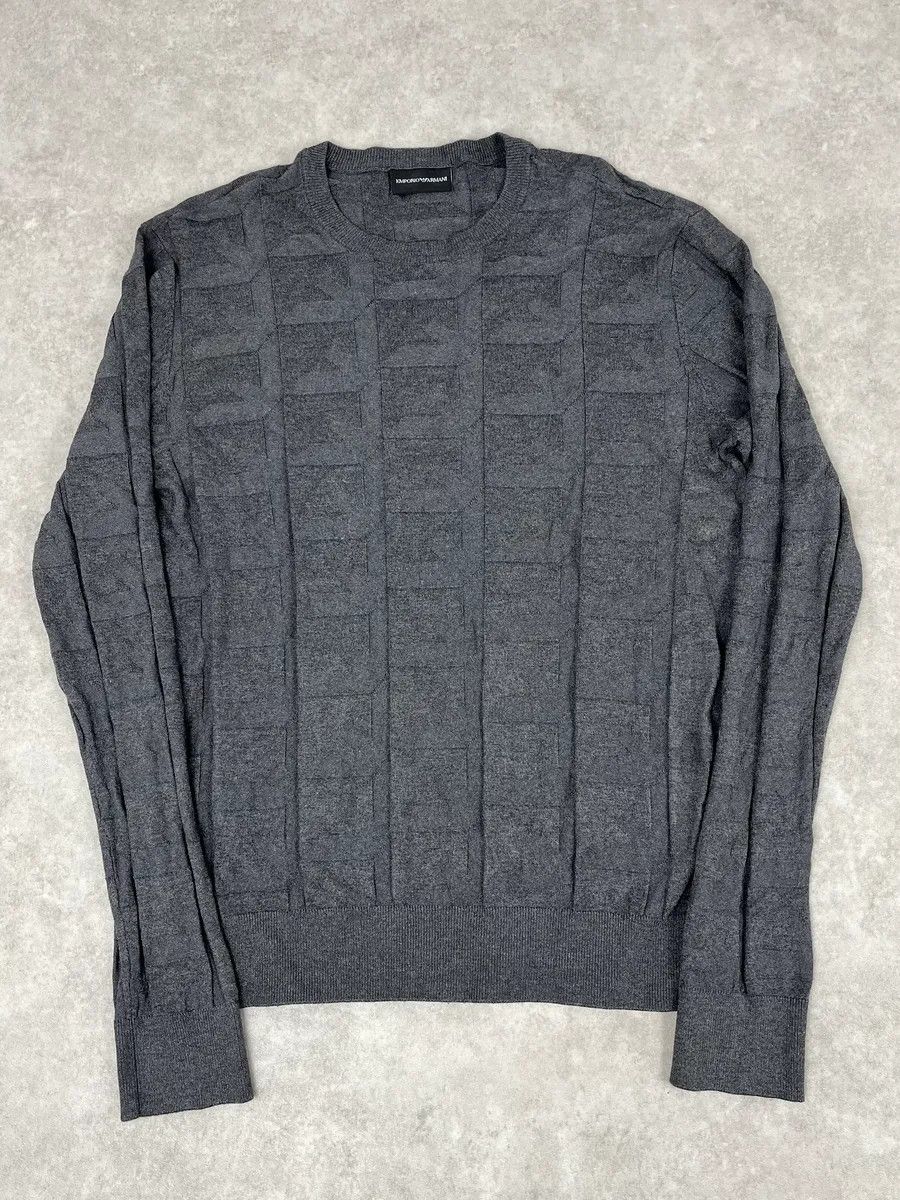 Emporio Armani Emporio Armani Grey Square Wool Sweater Size US M / EU 48-50 / 2 - 1 Thumbnail